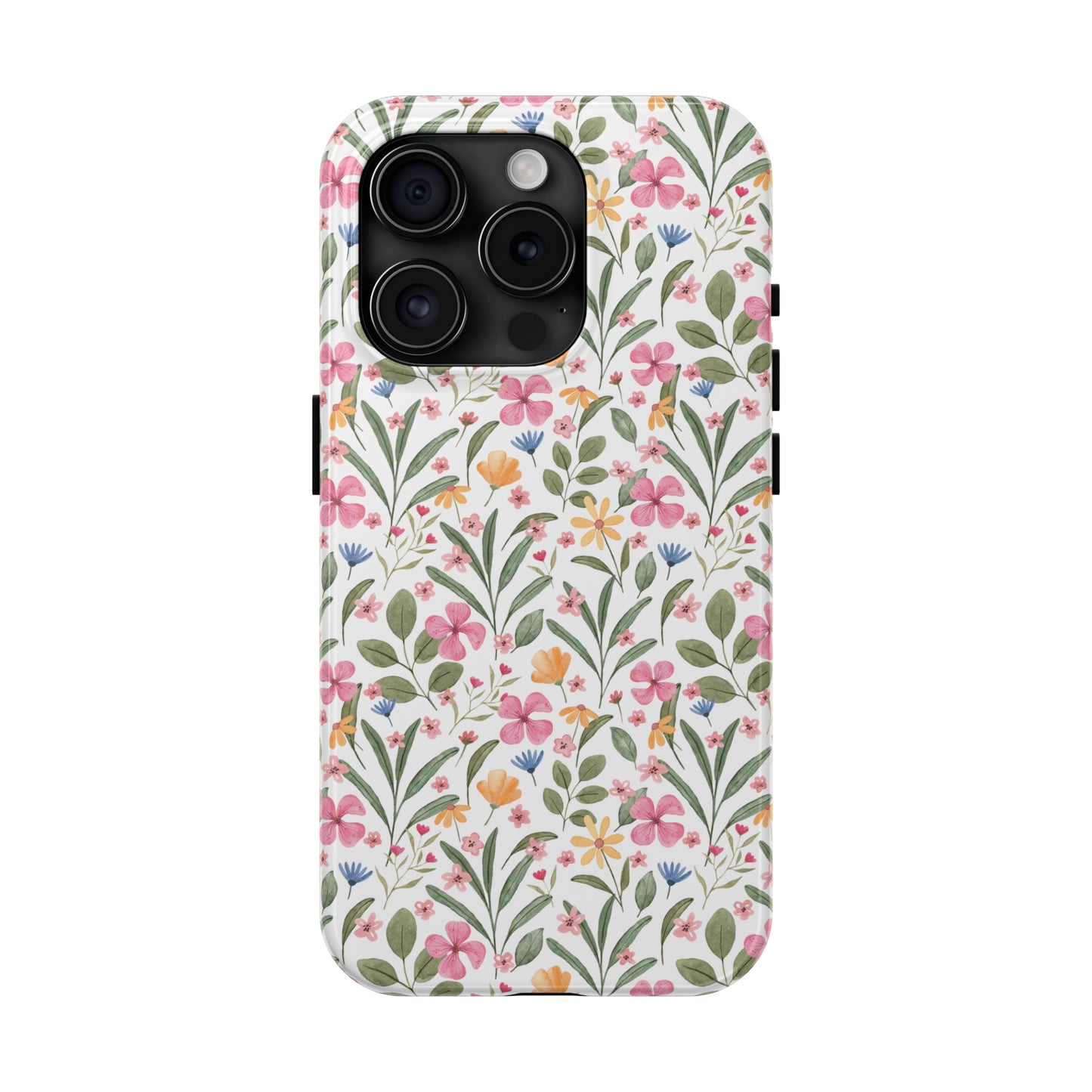 Pink Watercolor Spring Flowers Iphone Tough Phone Case