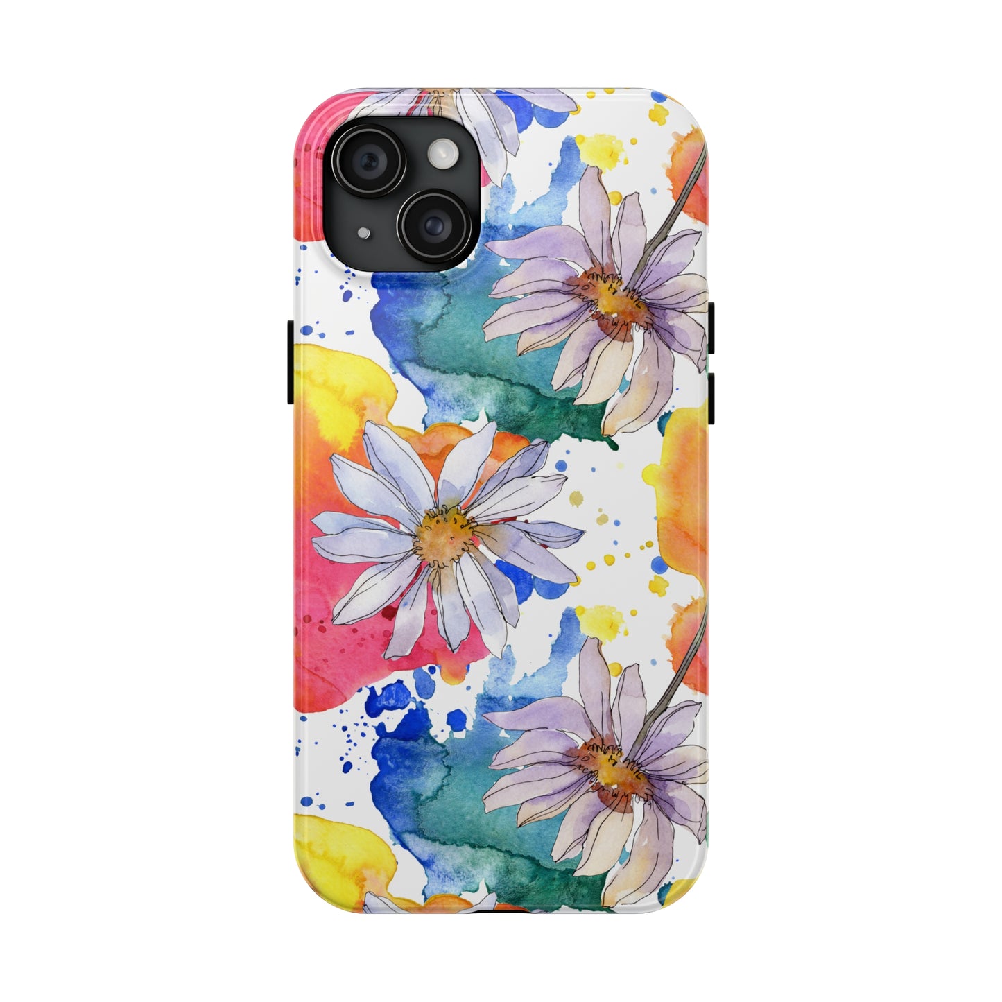 Large Colorful Watercolor Daisy Design Iphone Tough Phone Case