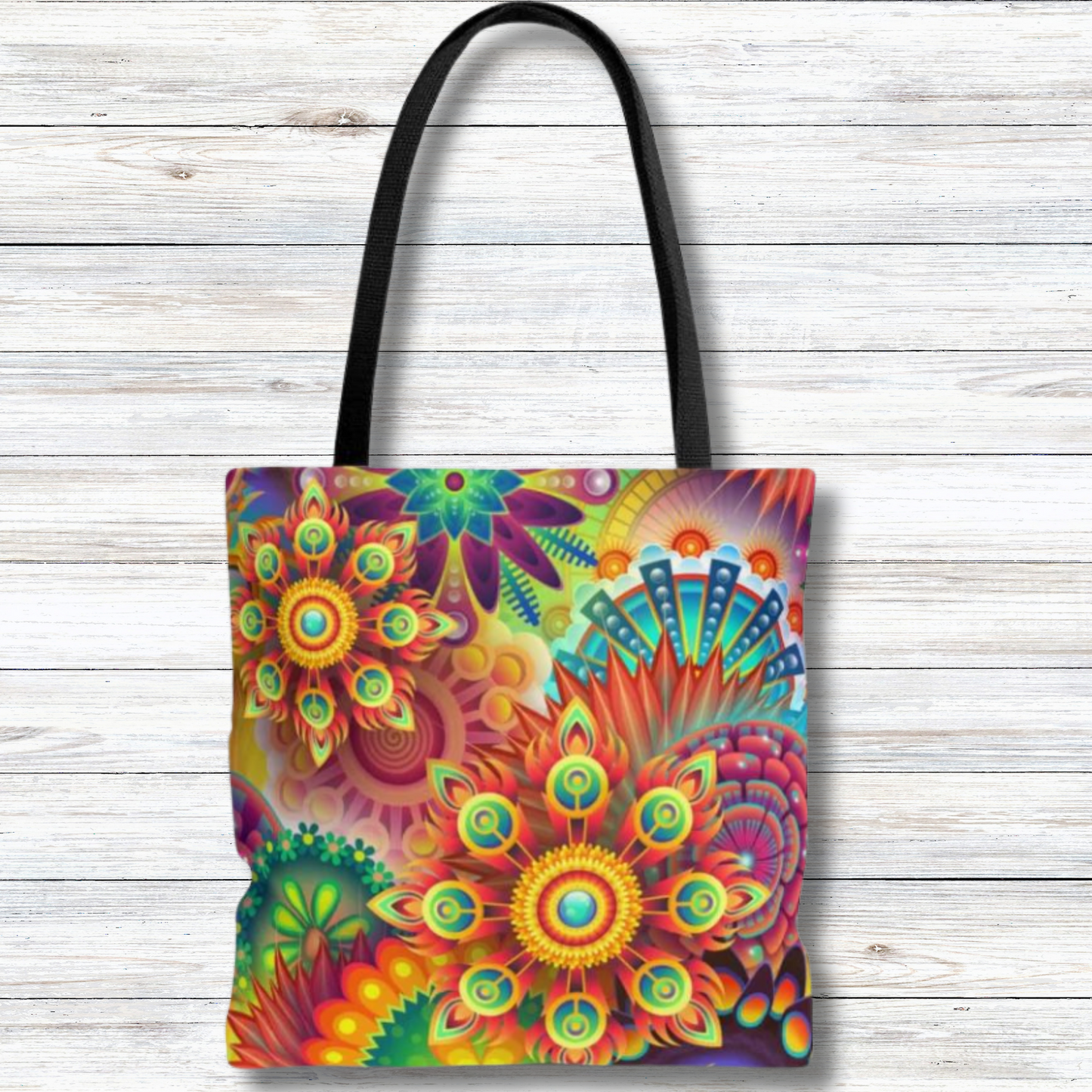 Rainbow Flower Power Spirals - Canvas Tote 3 Sizes