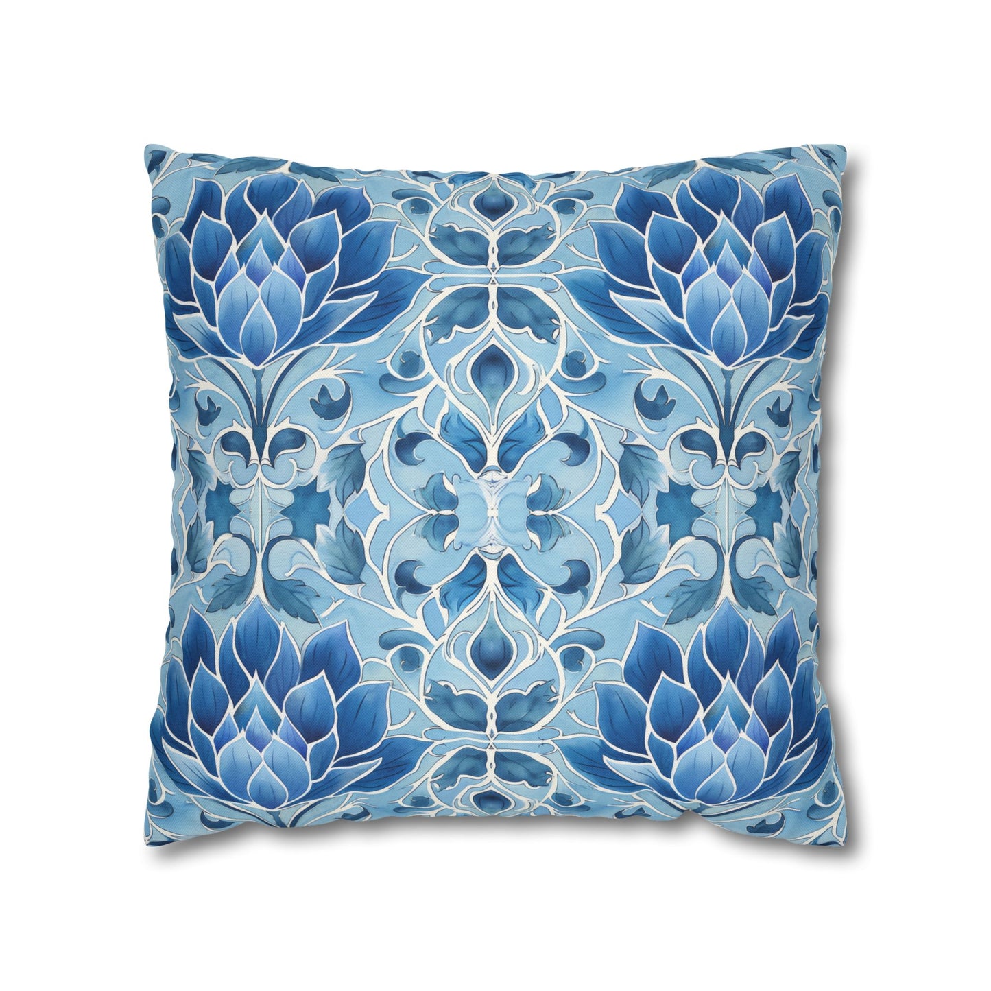 Exquisite Blue Lotus Elegance Floral Mosaic Design Spun Polyester Square Pillowcase 4 Sizes