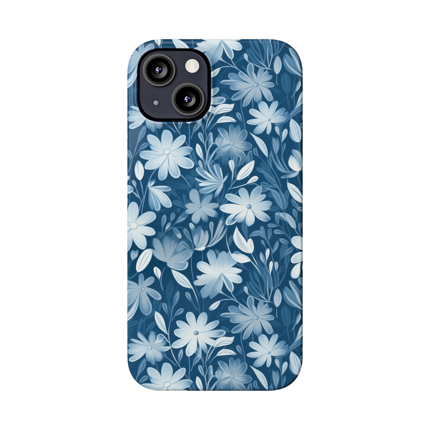 Gentle Elegance: Soft Muted Blue Flower Design Iphone 15-12 Slim Phone Case