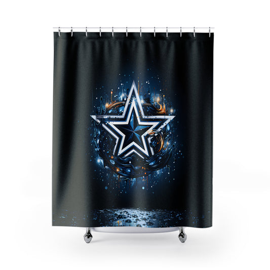 Dallas Cowboys Themed Design with Large Star Bathroom Shower Curtain   71" × 74"