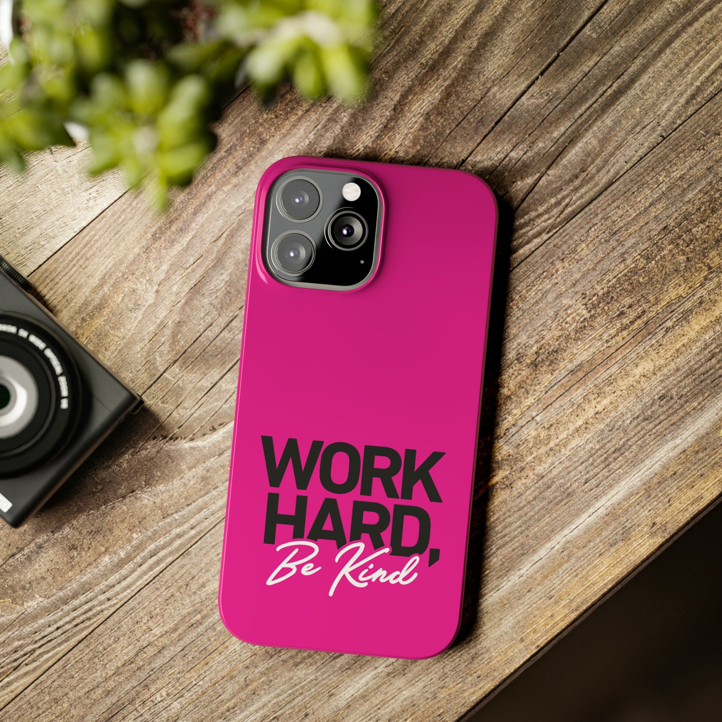 Pink - Work Hard Be Kind Iphone 15-12 Slim Phone Case