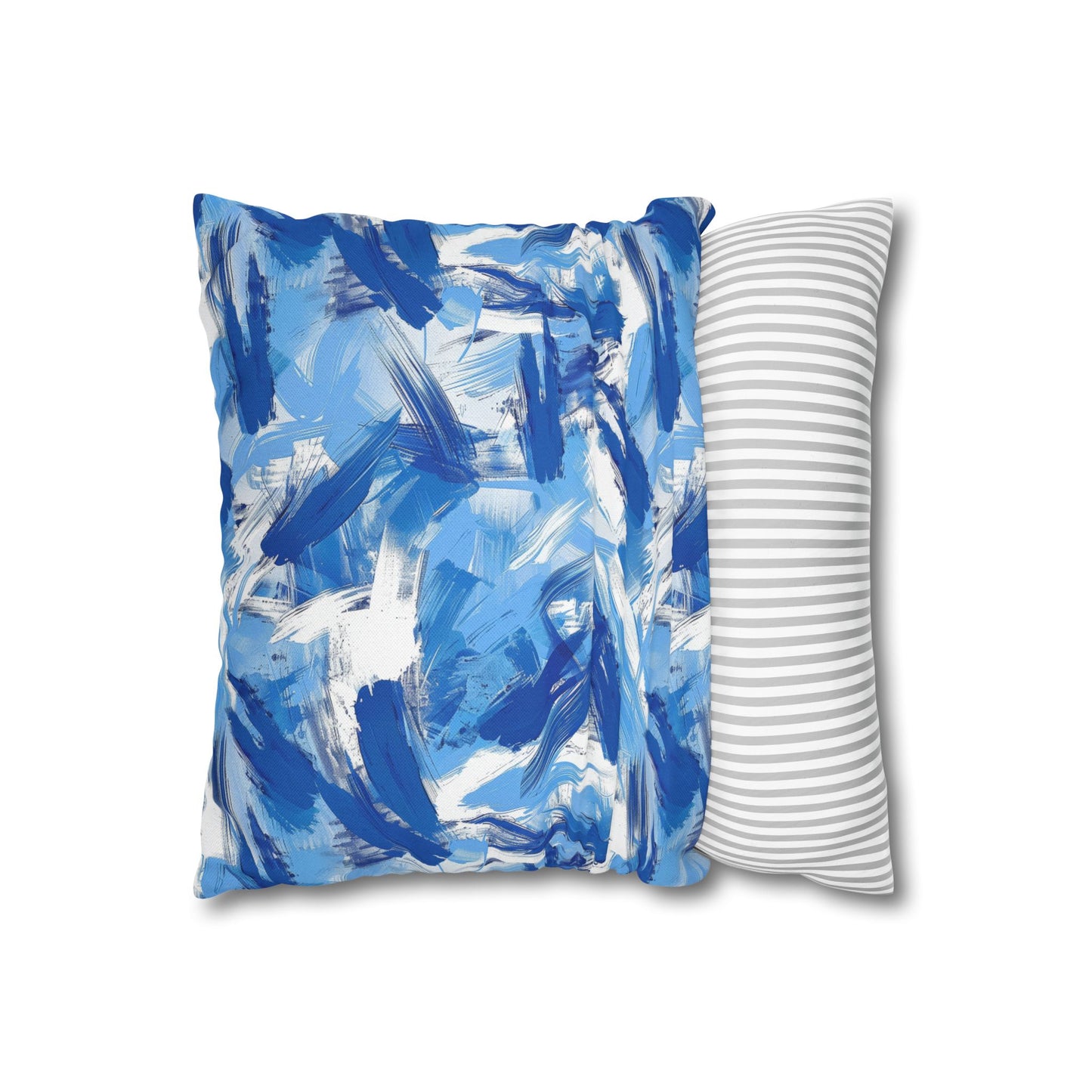 Bold Blue and White Abstract Brushstroke Pattern Spun Polyester Square Pillowcase 4 Sizes