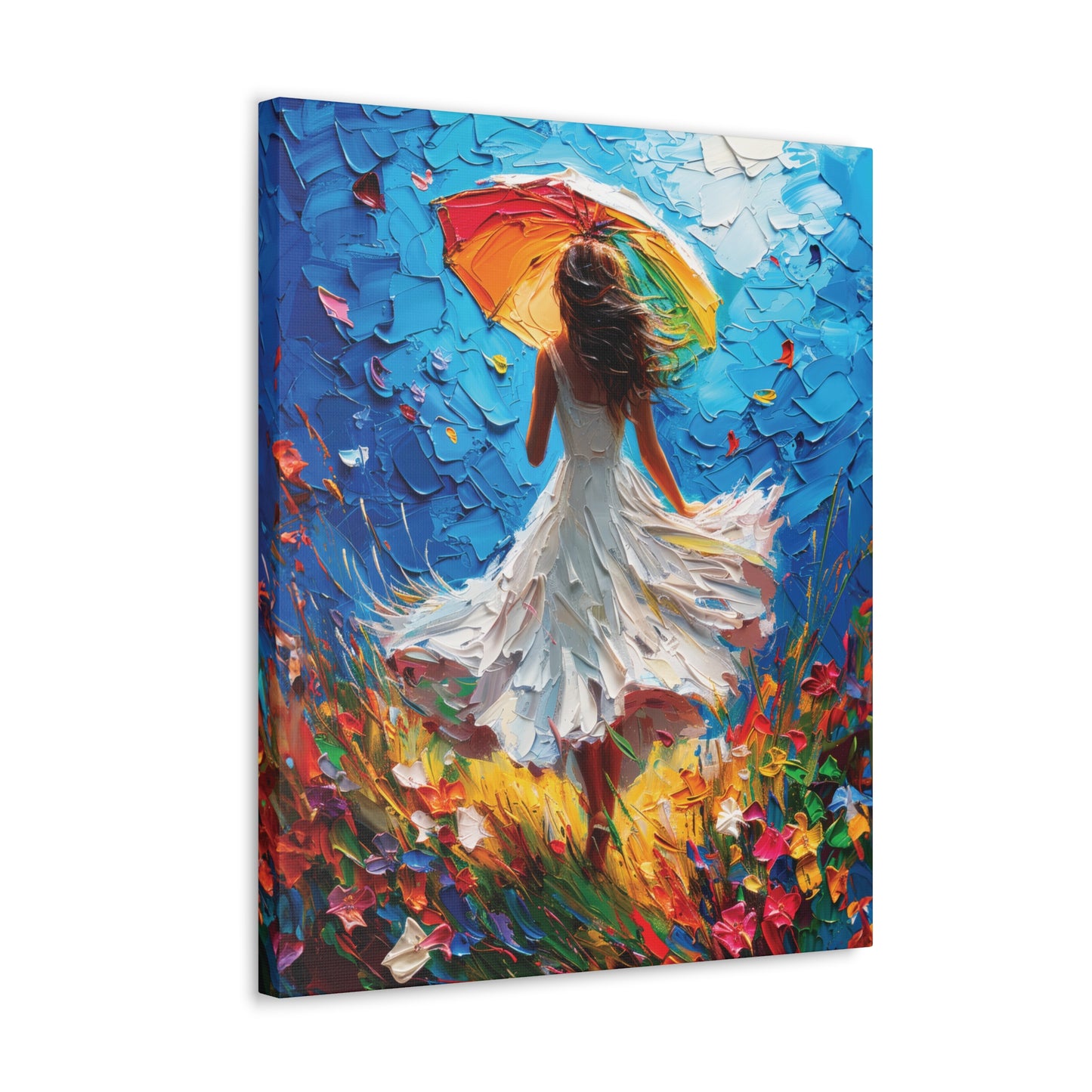 Spring Storm with Women Dancing in Field of Vibrant Spring Flowers Oil Painting Print on Canvas Gallery - 12 Sizes