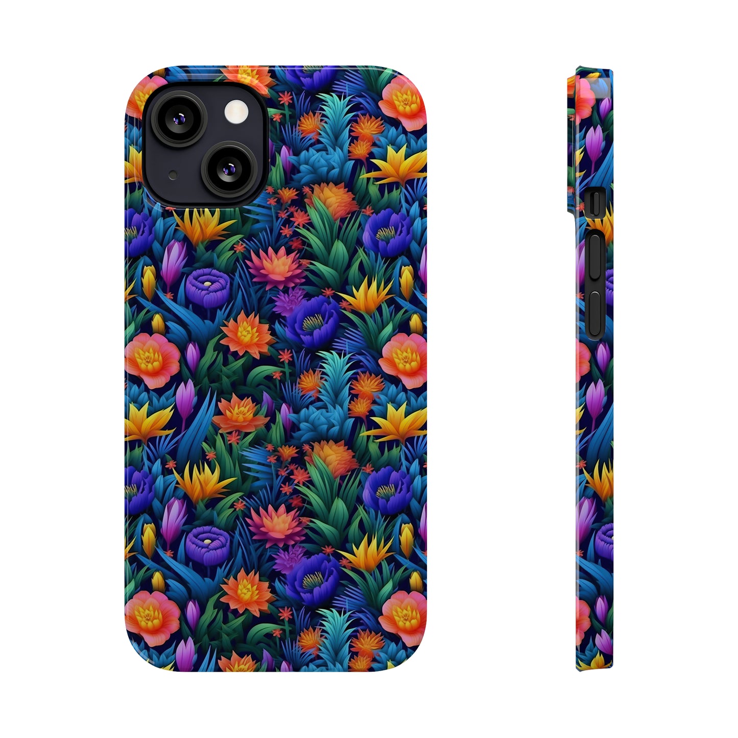 3D Tropical Bright Flowers Iphone 15-12 Slim Phone Case