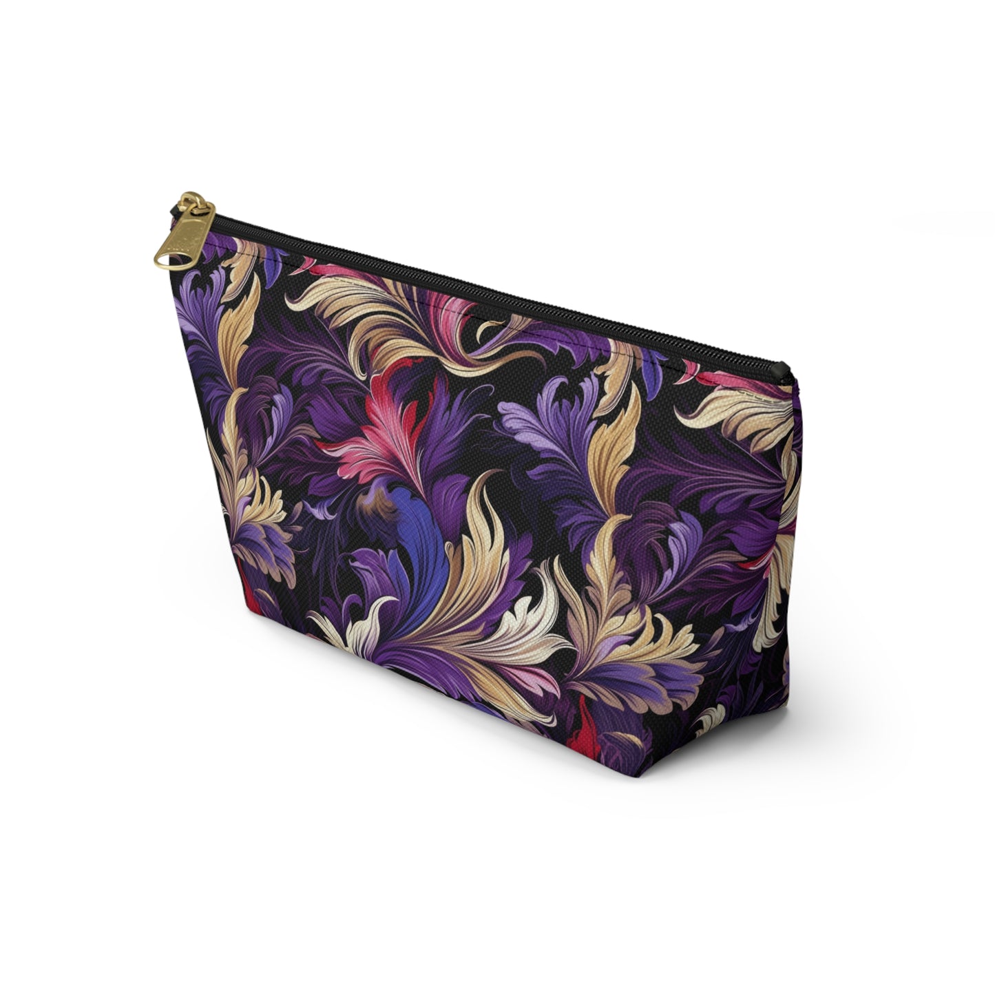 Purple, Gold & Pink Floral Swirls of Foliage Design - Makeup & Accessory Bag 2 Sizes