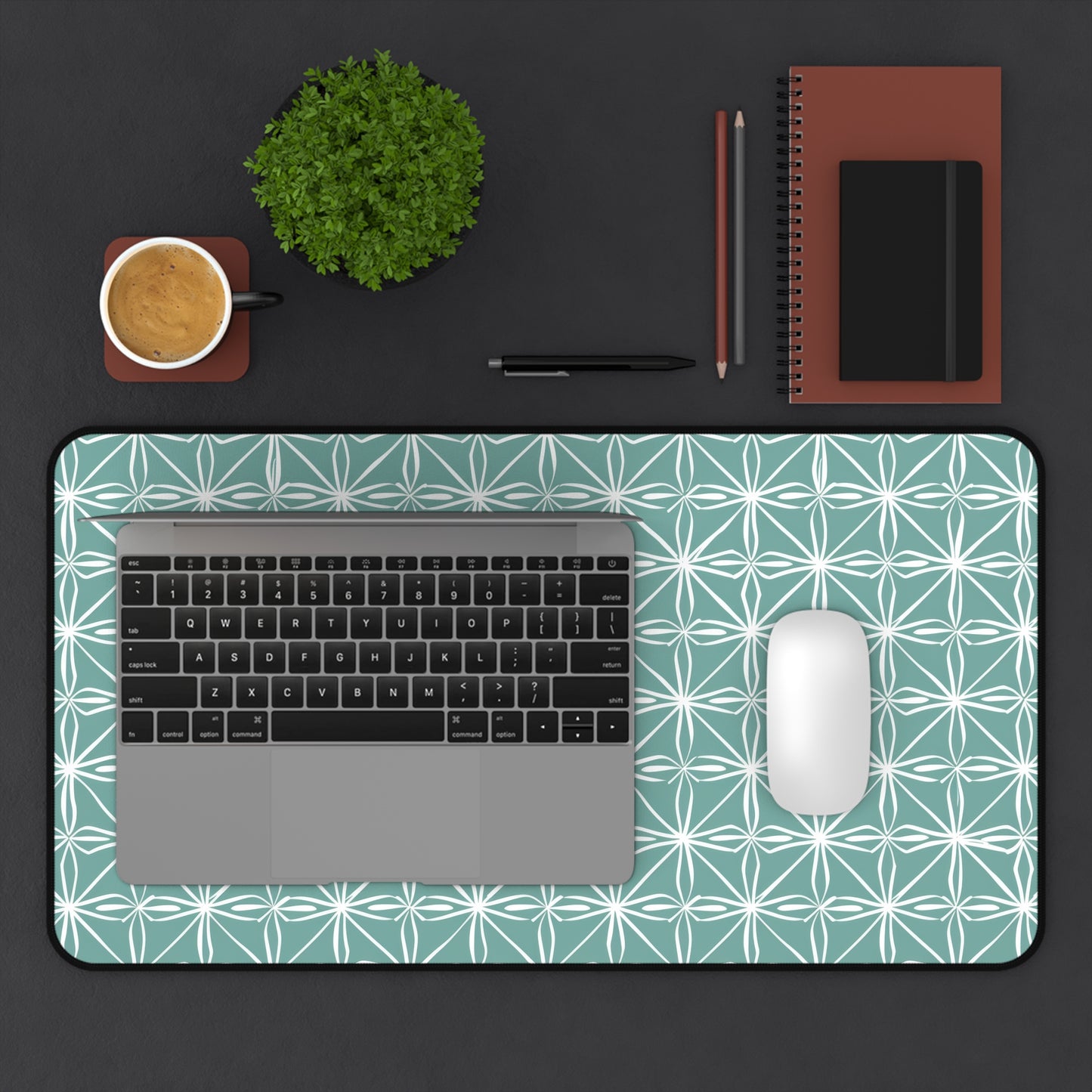 Elegant Minimalist Geometric Line Art in White and Teal Pattern Gaming Mouse Pad  Desk Mat  - 3 Sizes