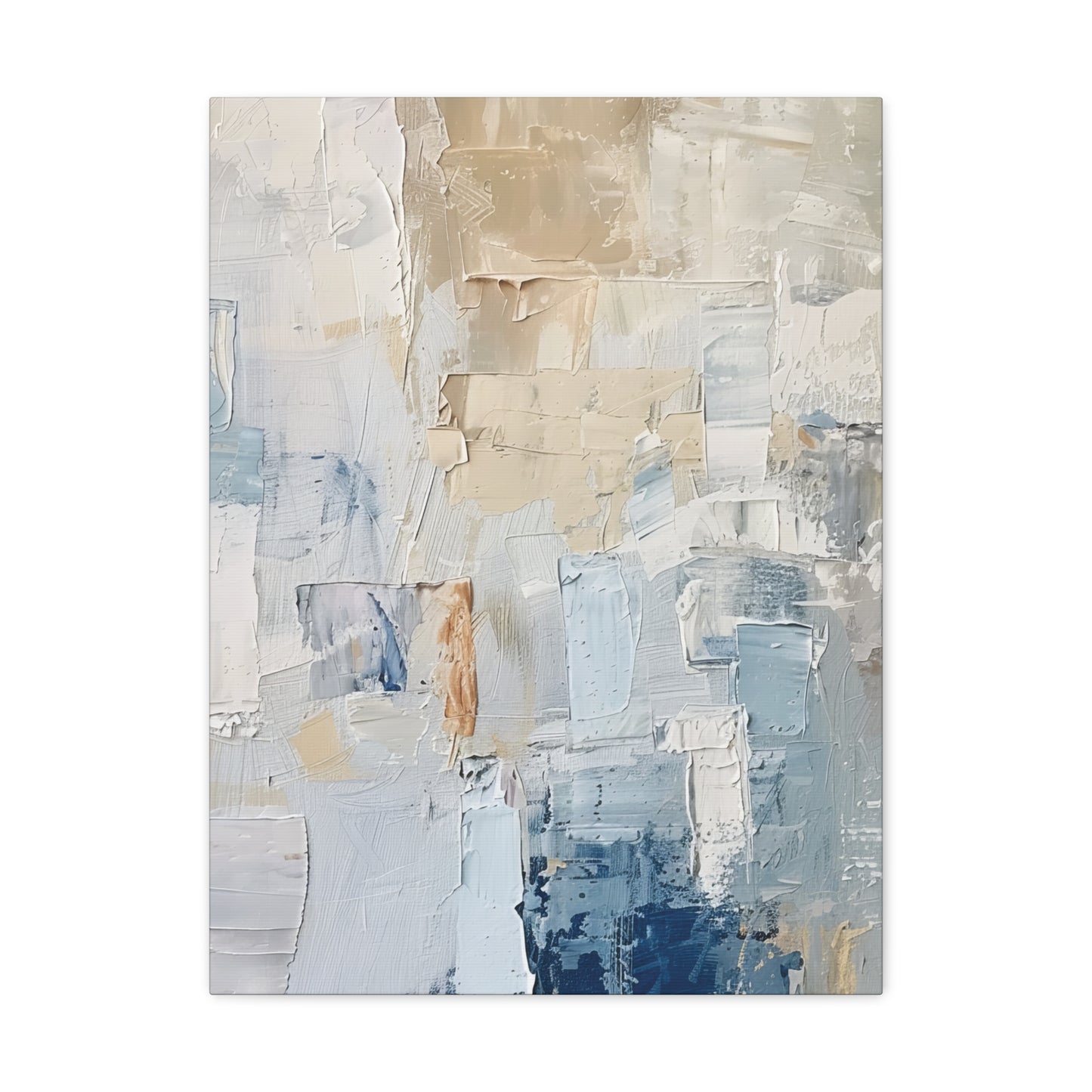 Bold Contrasts Abstract Tan, Grey and Blue Color Blocking with Heavy Strokes Print on Canvas Gallery - 13 Sizes