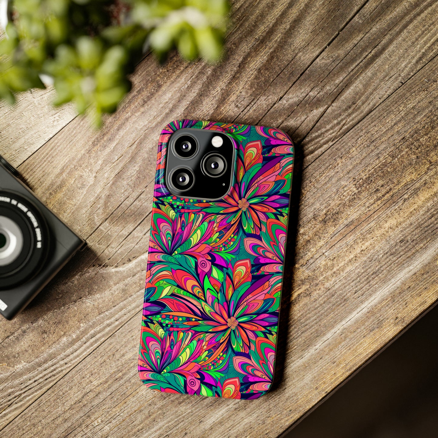 Tropical Large Neon Flowers Iphone 15-12 Slim Phone Case