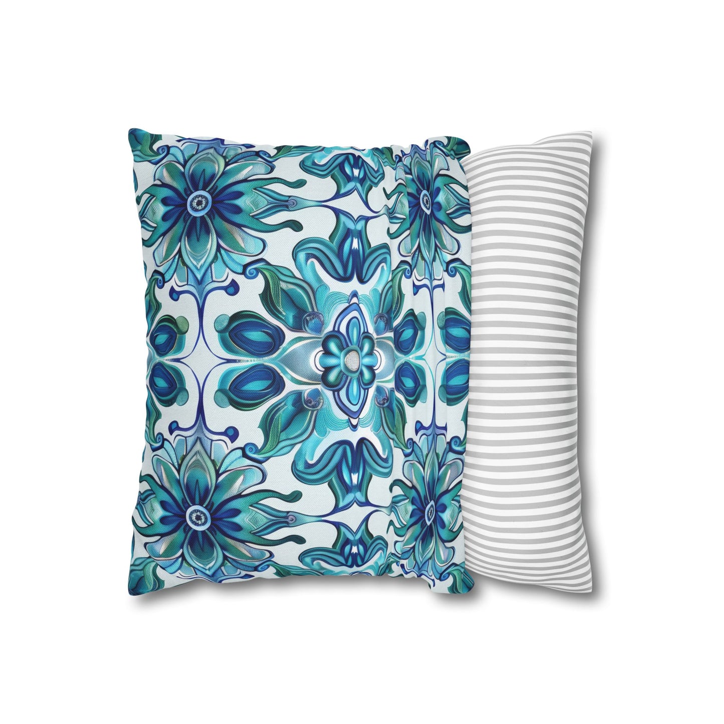 Exquisite Blue Lotus Elegance Floral Mosaic Design Spun Polyester Square Pillowcase 4 Sizes