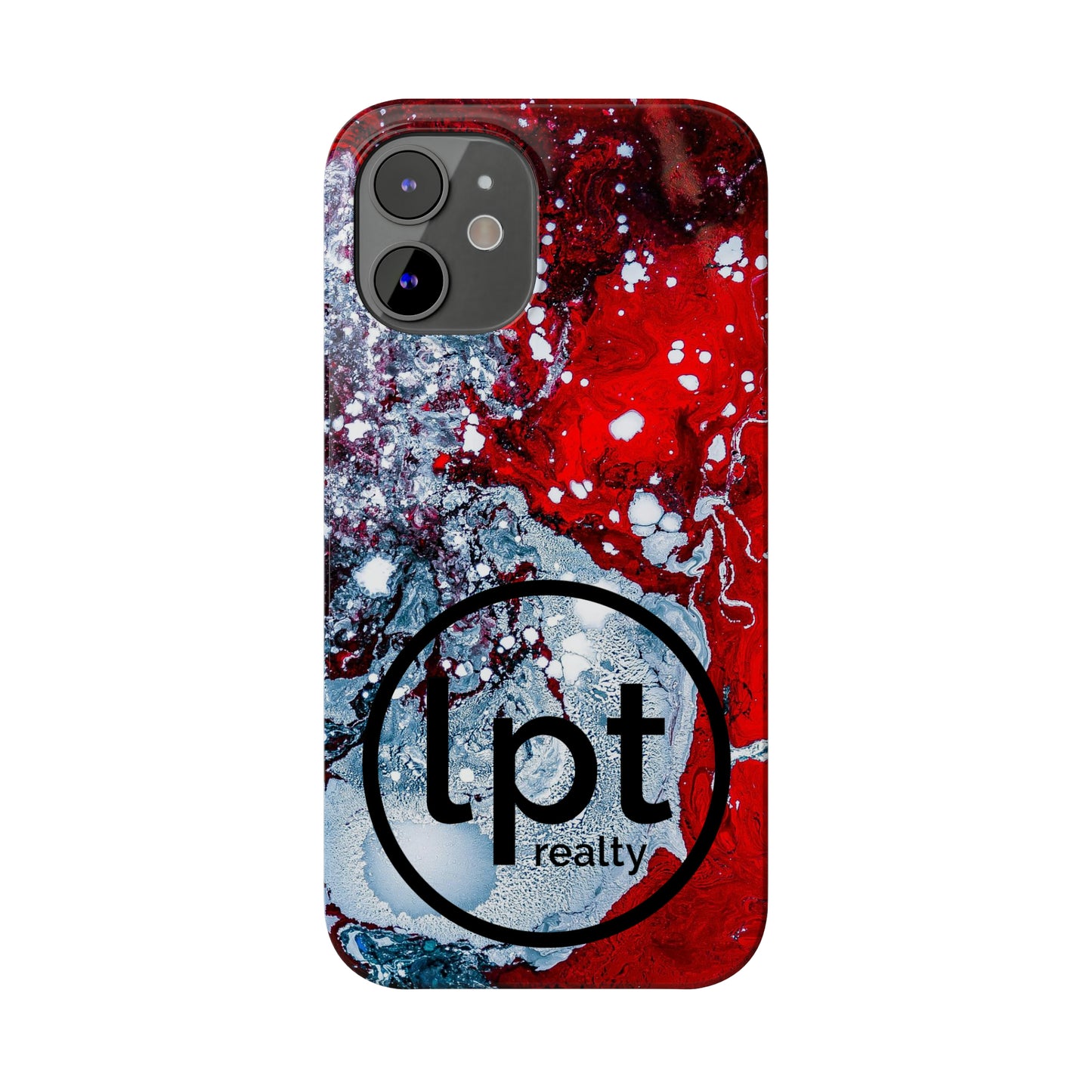 LPT Realty Logo -  Red, Black and White Alcohol Ink Design Iphone 15-12 Slim Phone Case