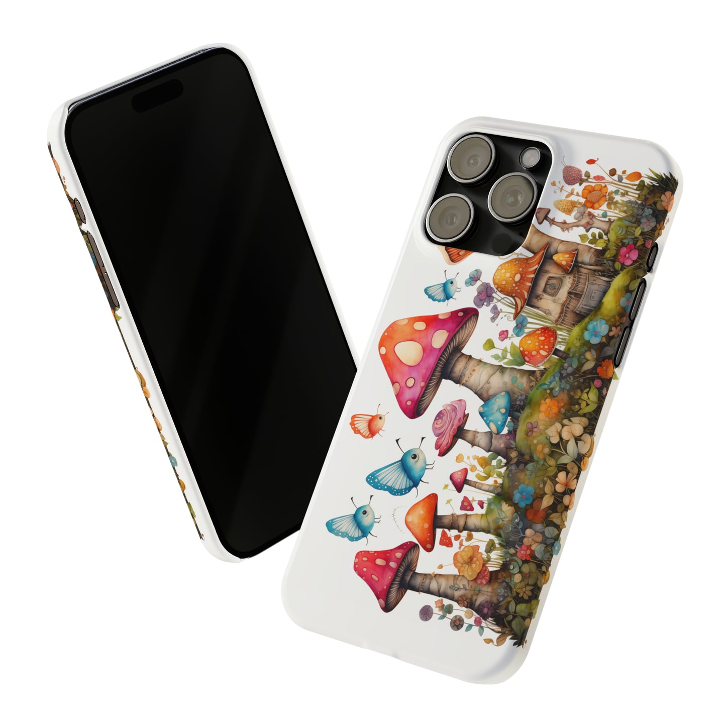 Enchanting Mushroom Cottage Adorned with Butterflies and Toadstools Iphone 15-12 Slim Phone Case