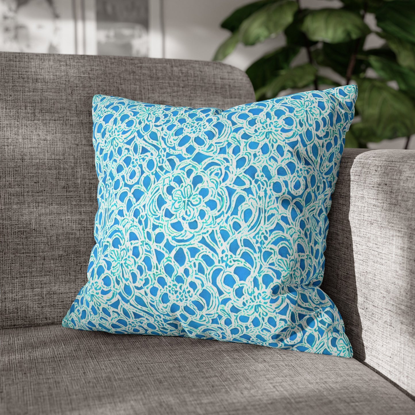 Luminous Swirls: Abstract Watercolor Floral Patterns in Lime Green and Blue Spun Polyester Square Pillowcase 4 Sizes