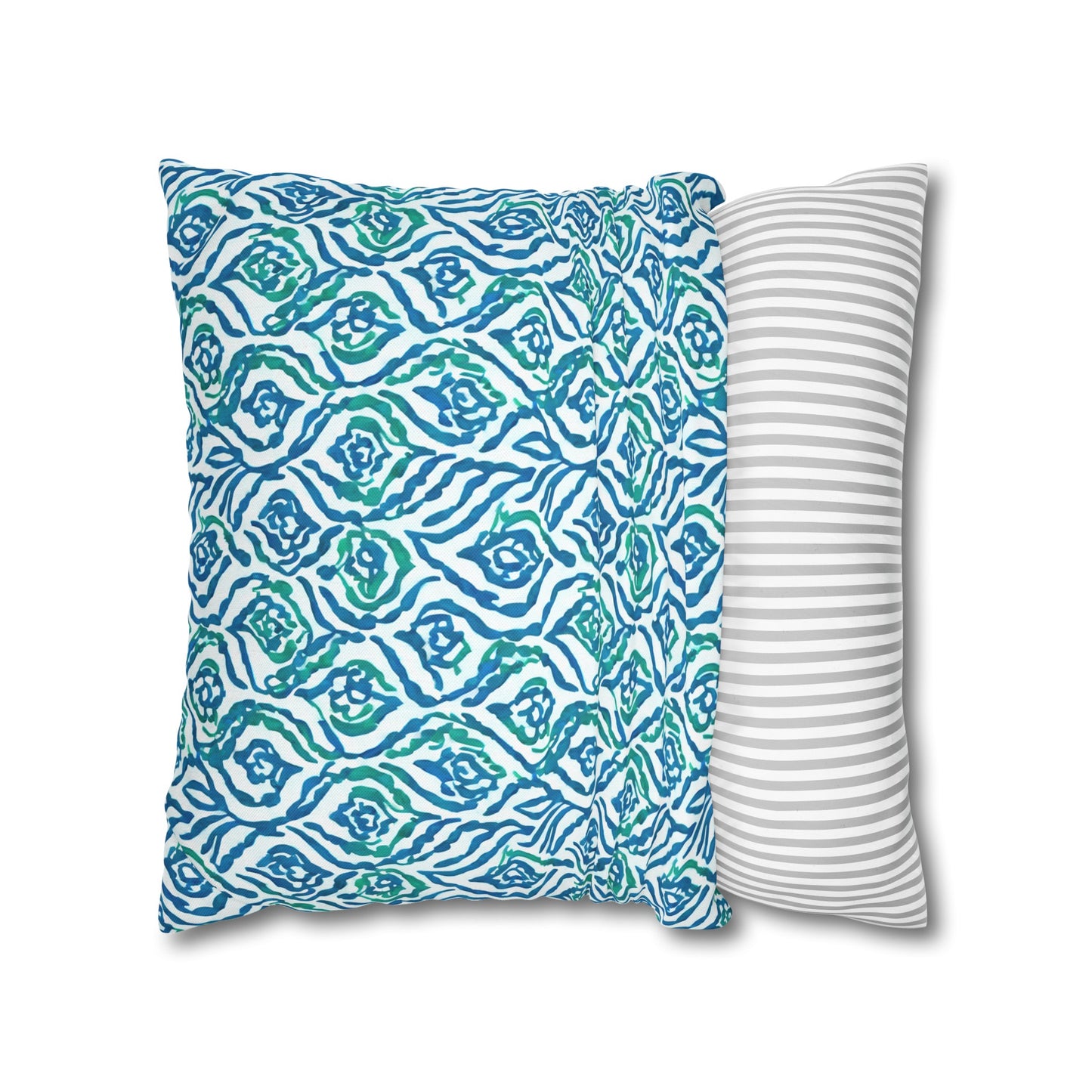 Cool Breeze Elegance: Abstract Damask Pattern in Green and Blue Spun Polyester Square Pillowcase 4 Sizes