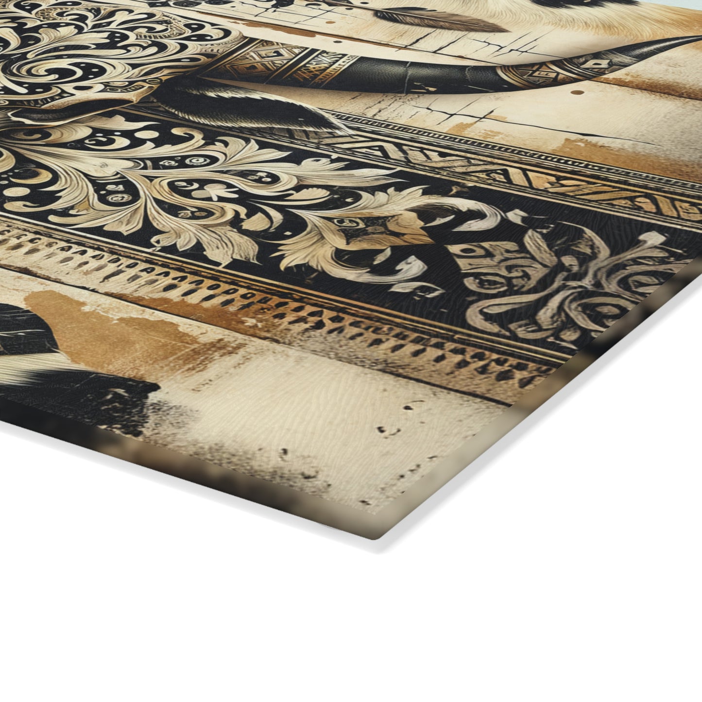 Western Cow Skull Cow Hide Background Glass Cutting Board, Charcuterie Serving Tray 2 Sizes