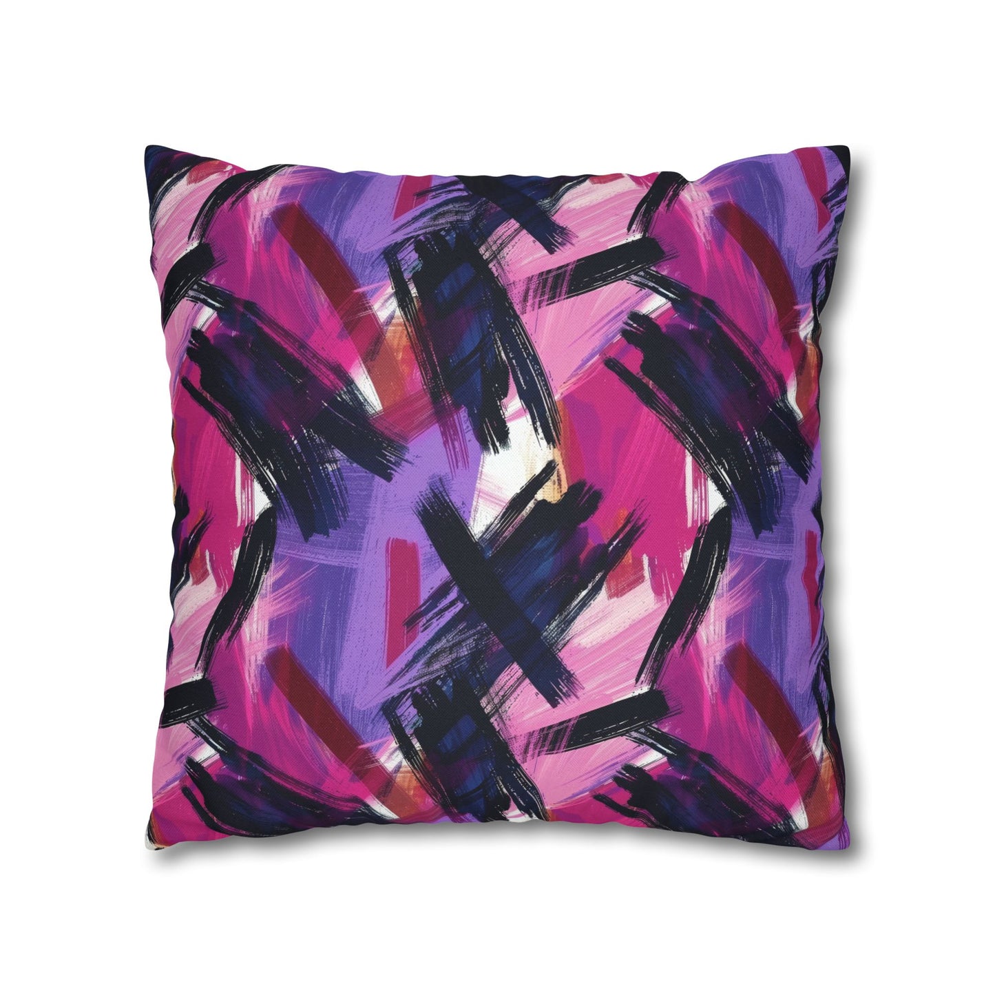 Vibrant Rebellion Brush Strokes in Hot Pink and Cool Purple on a Moody, Dark Background Spun Polyester Square Pillowcase 4 Sizes