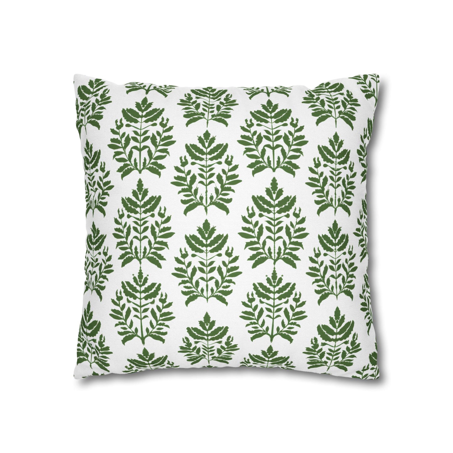 Verdant Harmony in Elegant Green Botanical Block Print Pattern Spun Polyester Square Pillowcase 4 Sizes