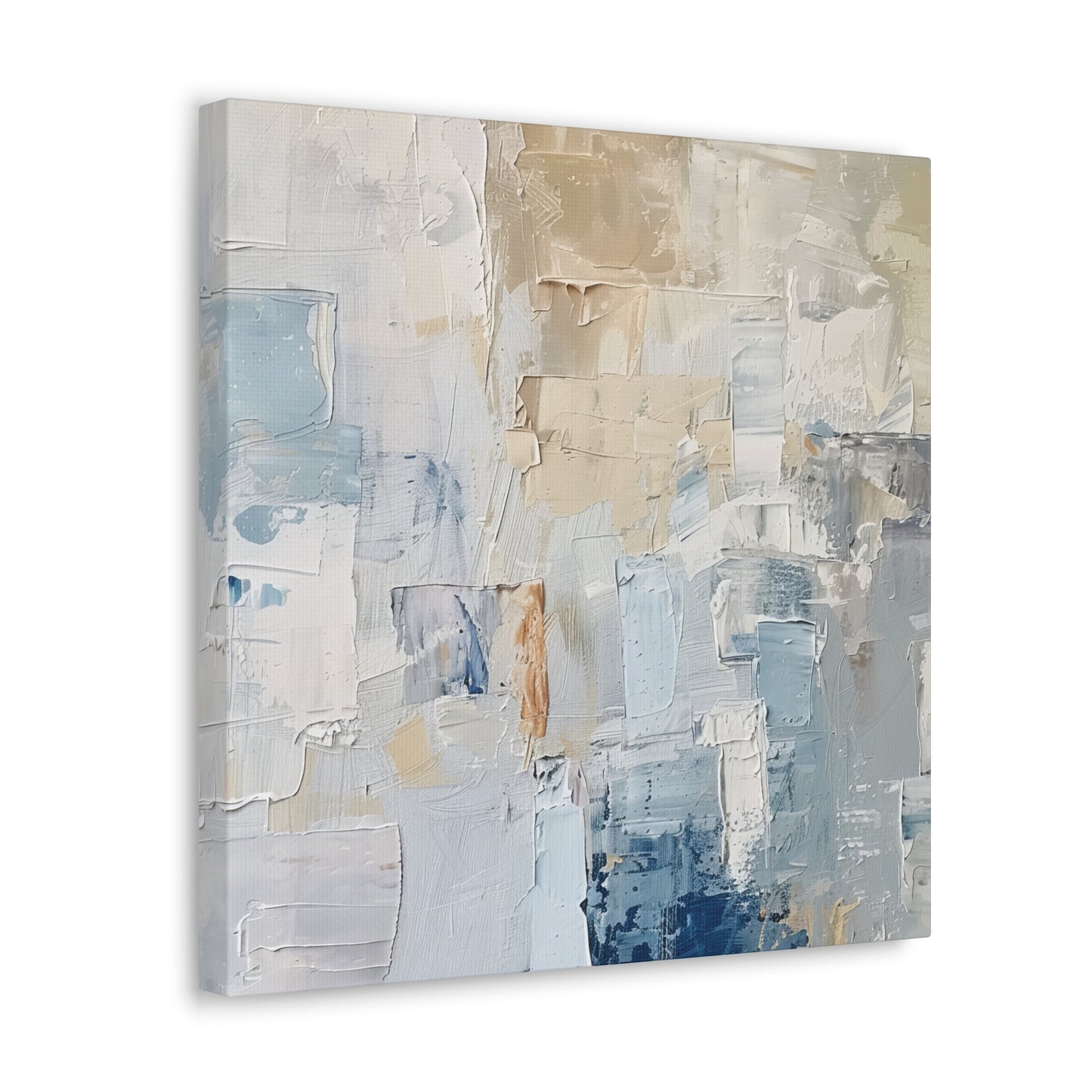 Bold Contrasts Abstract Tan, Grey and Blue Color Blocking with Heavy Strokes Print on Canvas Gallery - 13 Sizes