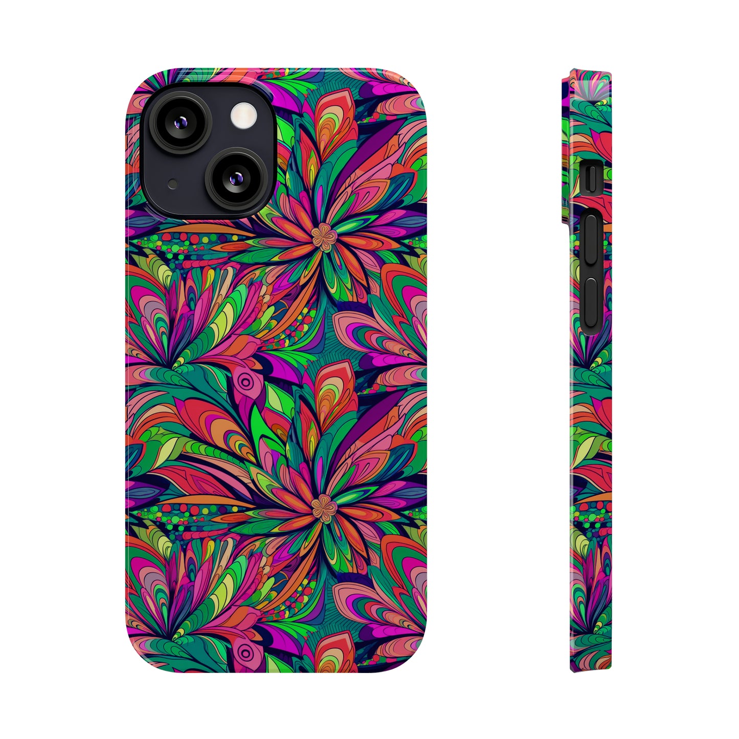 Tropical Large Neon Flowers Iphone 15-12 Slim Phone Case