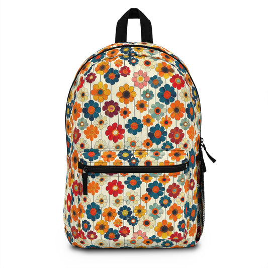 Blooming Joy Vibrant Retro Floral Pattern Lightweight Stylish Durable Backpack (Made in USA)