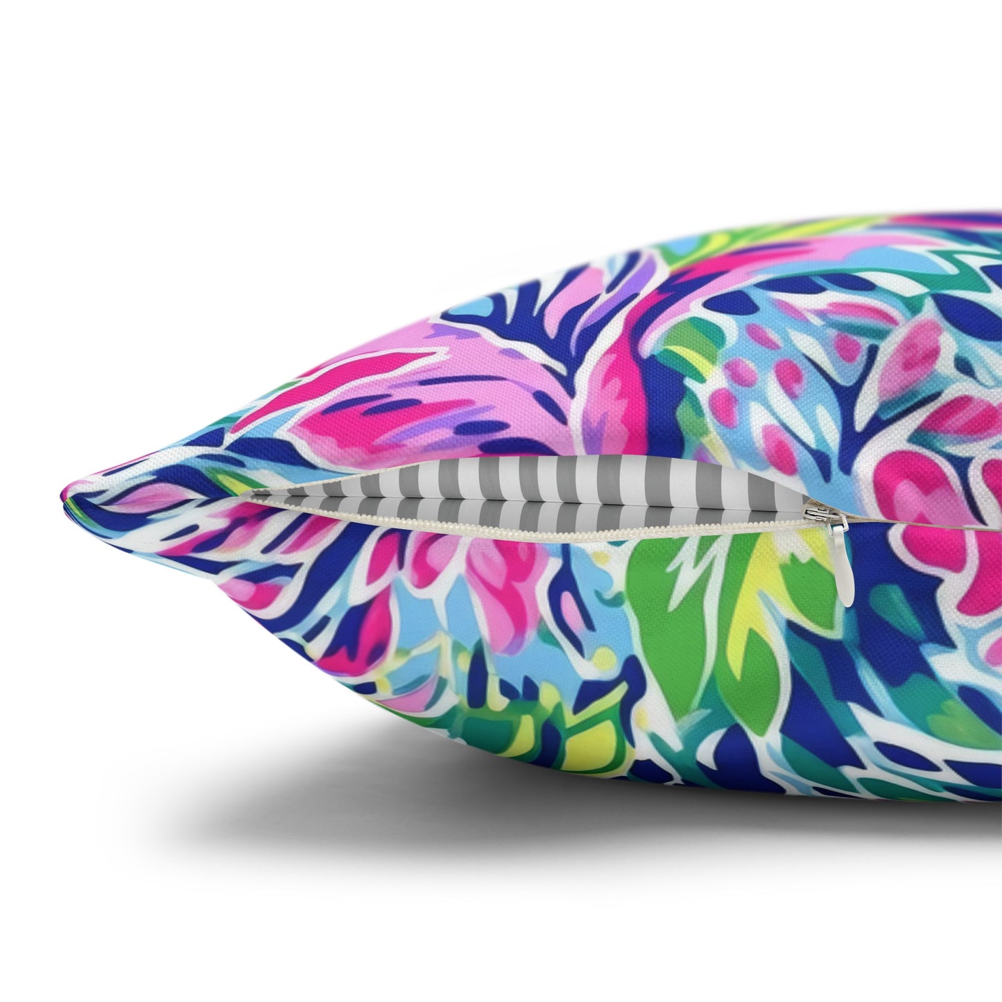 Tropical Serenity: Pink, Green, and Blue Watercolor Floral Delight Spun Polyester Square Pillowcase 4 Sizes