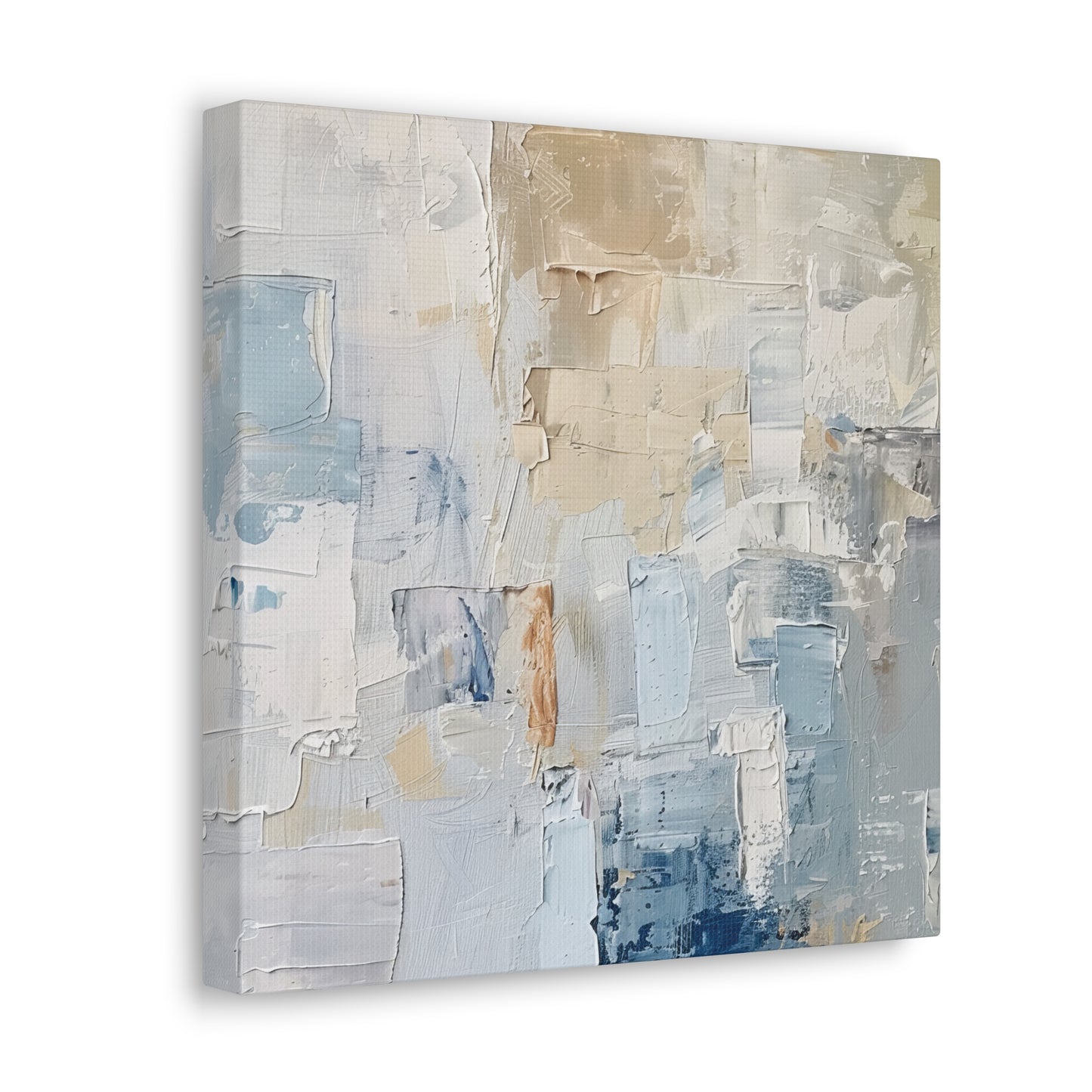 Bold Contrasts Abstract Tan, Grey and Blue Color Blocking with Heavy Strokes Print on Canvas Gallery - 13 Sizes