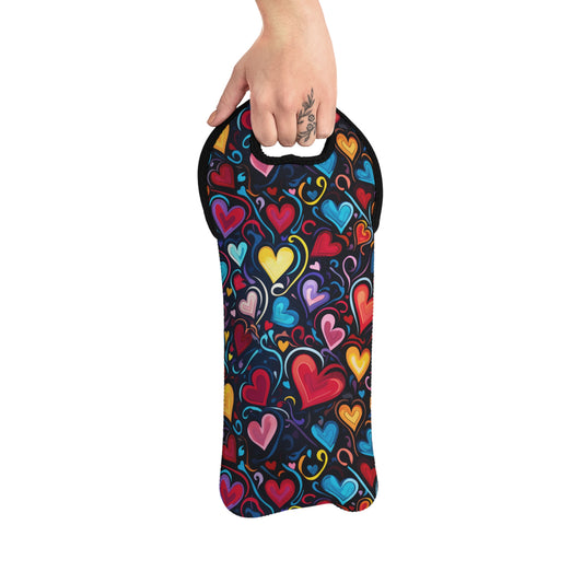 Whimsical Colorful Heart Design Wine Tote Bag Reusable Eco Friendly