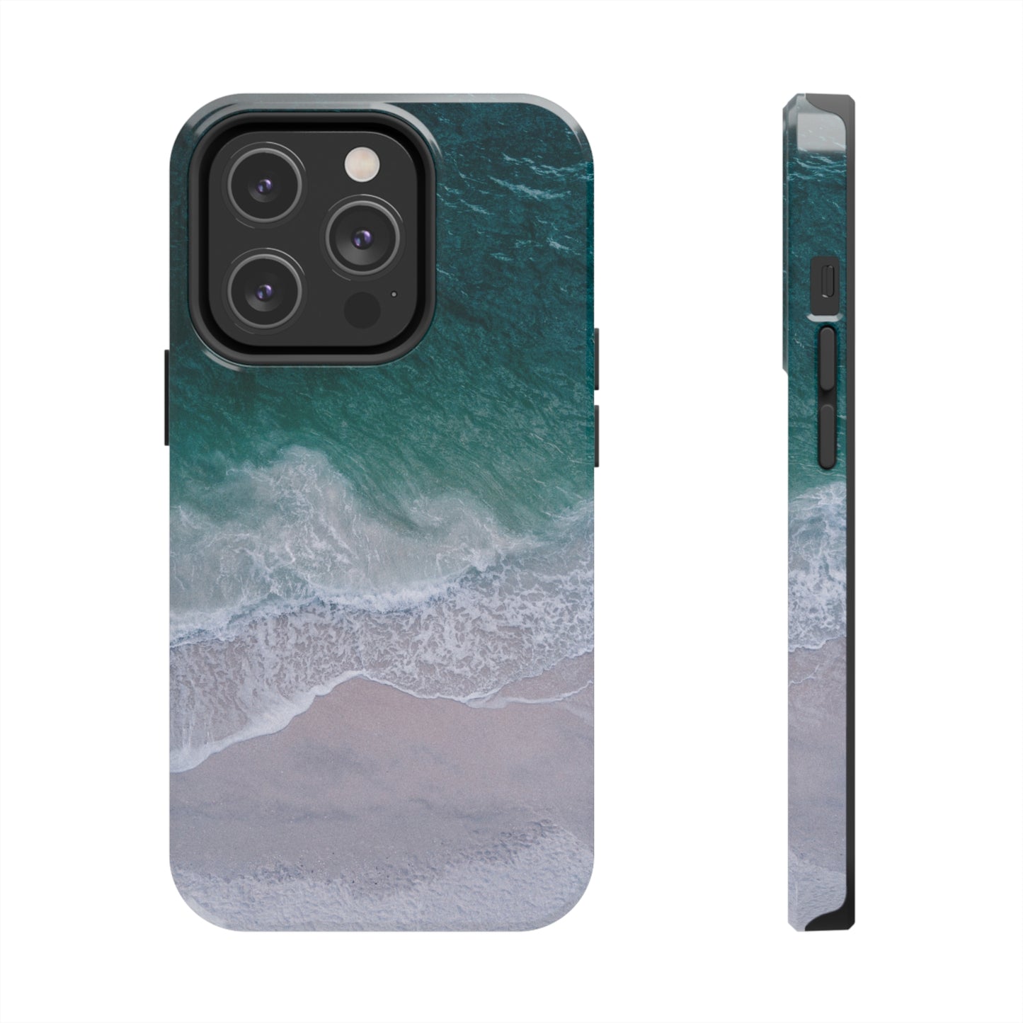 Ocean's Embrace: Deep Green Waters with White Waves Crashing onto the Beach Design Iphone Tough Phone Case