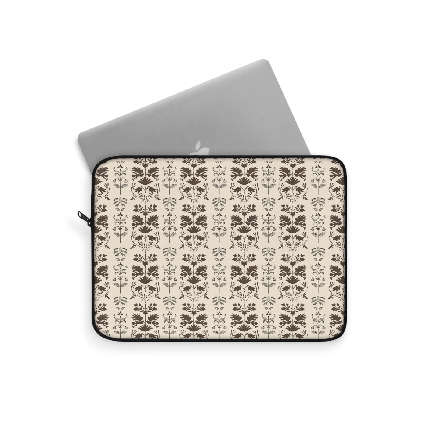 Early American Stencil-Inspired Beige and Brown Floral Pattern Laptop or Ipad Protective Sleeve 3 Sizes Available