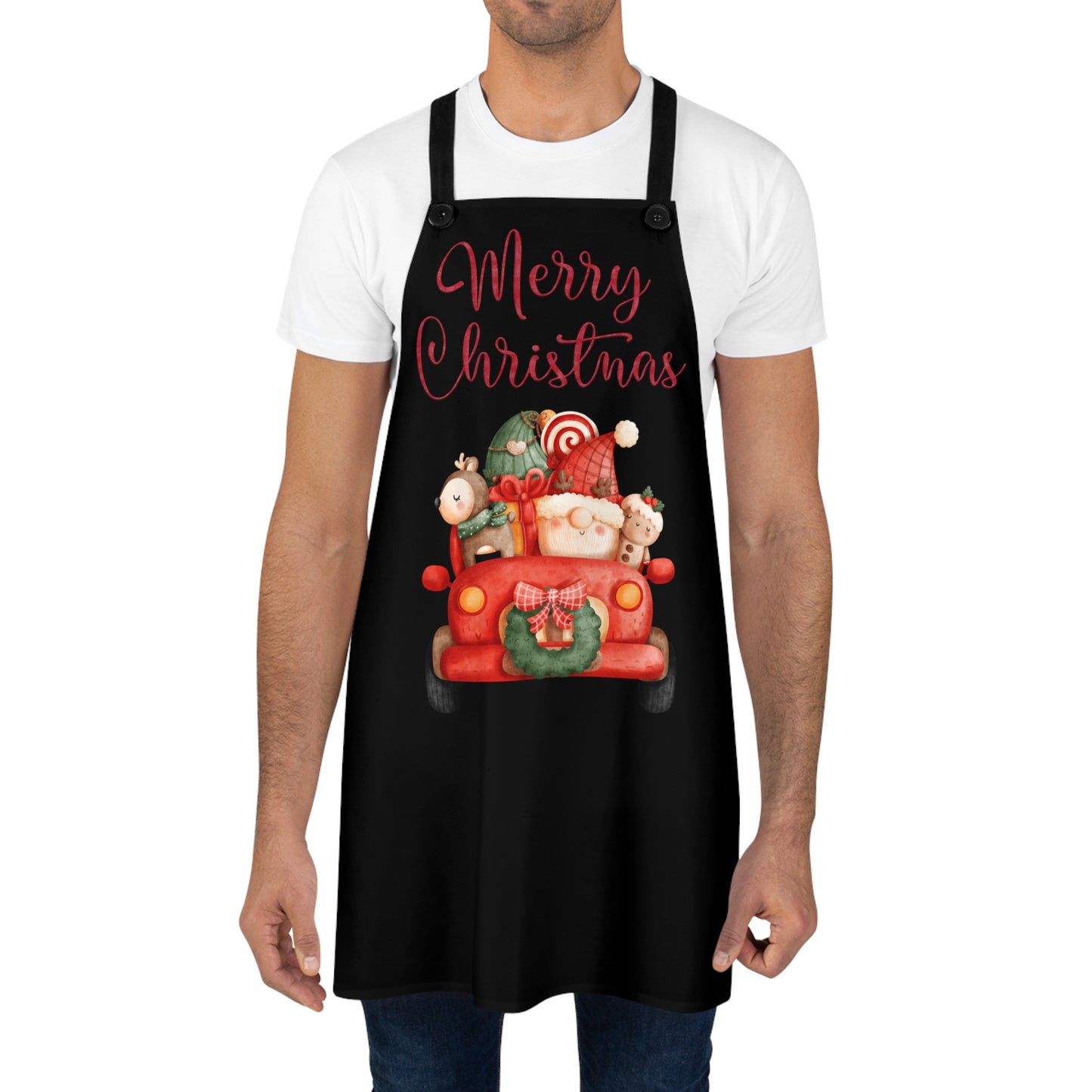 Merry Christmas Gnome Driving to Celebration - Kitchen Chef Apron