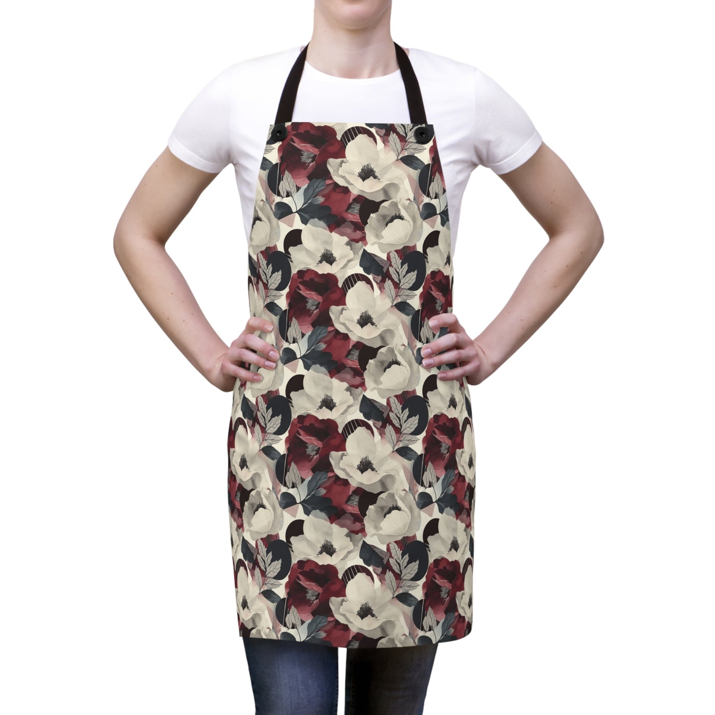 Elegant Vintage Floral Blooms in Wine, Cream and Charcoal Print Design Kitchen Chef Apron