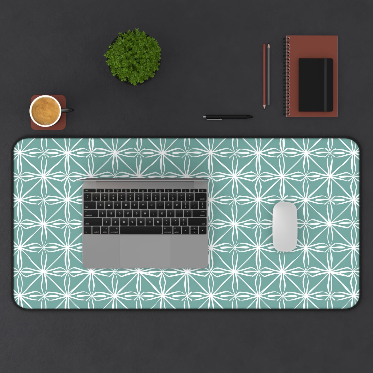 Elegant Minimalist Geometric Line Art in White and Teal Pattern Gaming Mouse Pad  Desk Mat  - 3 Sizes