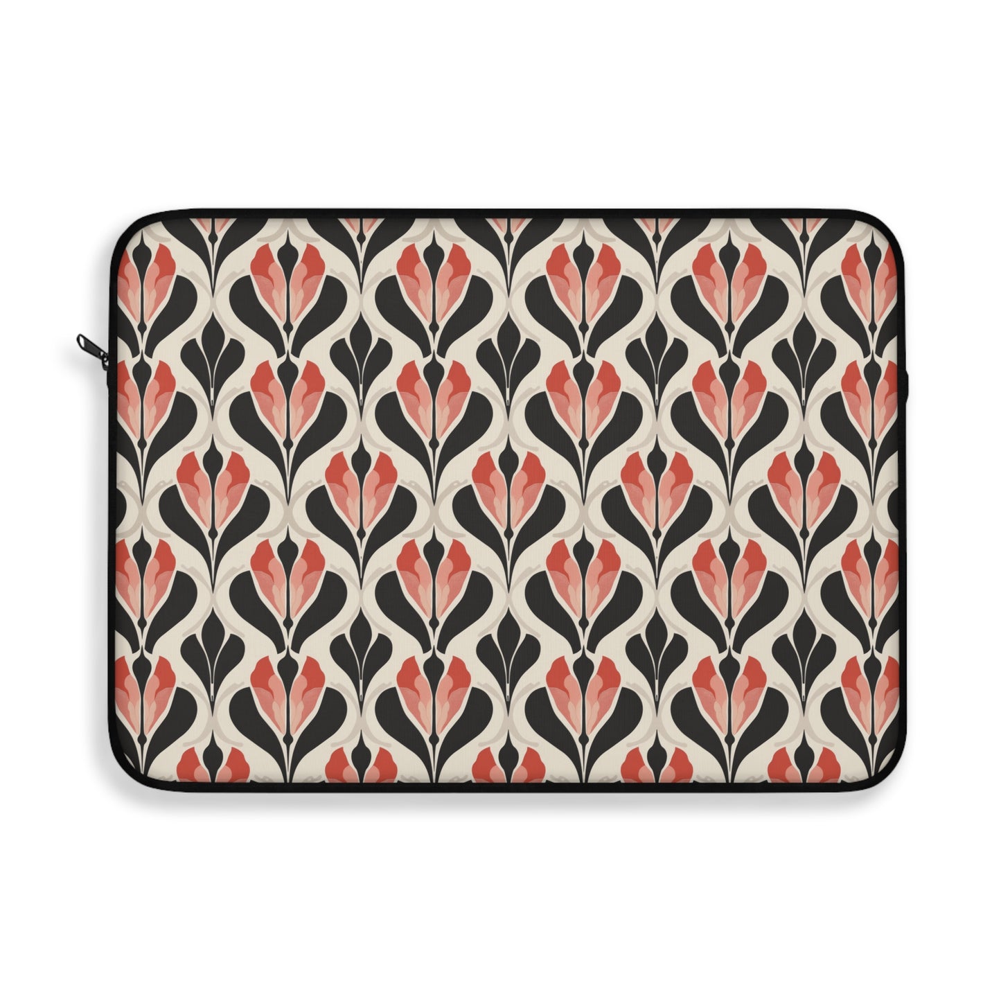 Art Deco Elegance Red Floral Motif on Cream Laptop or Ipad Protective Sleeve 3 Sizes Available