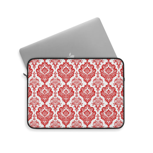 Vintage Elegance of Bold Red and White Floral Damask Pattern Laptop or Ipad Protective Sleeve 3 Sizes Available