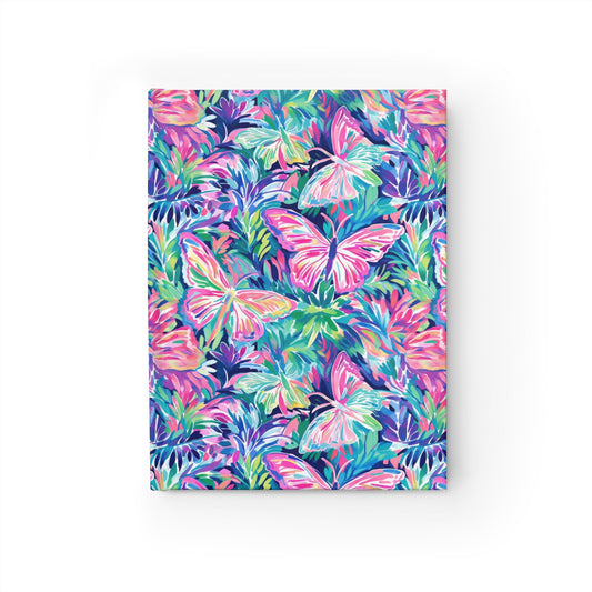 Fluttering Rainbows: Vibrant Watercolor Butterflies in Flight Hardcover Ruled Line Journal