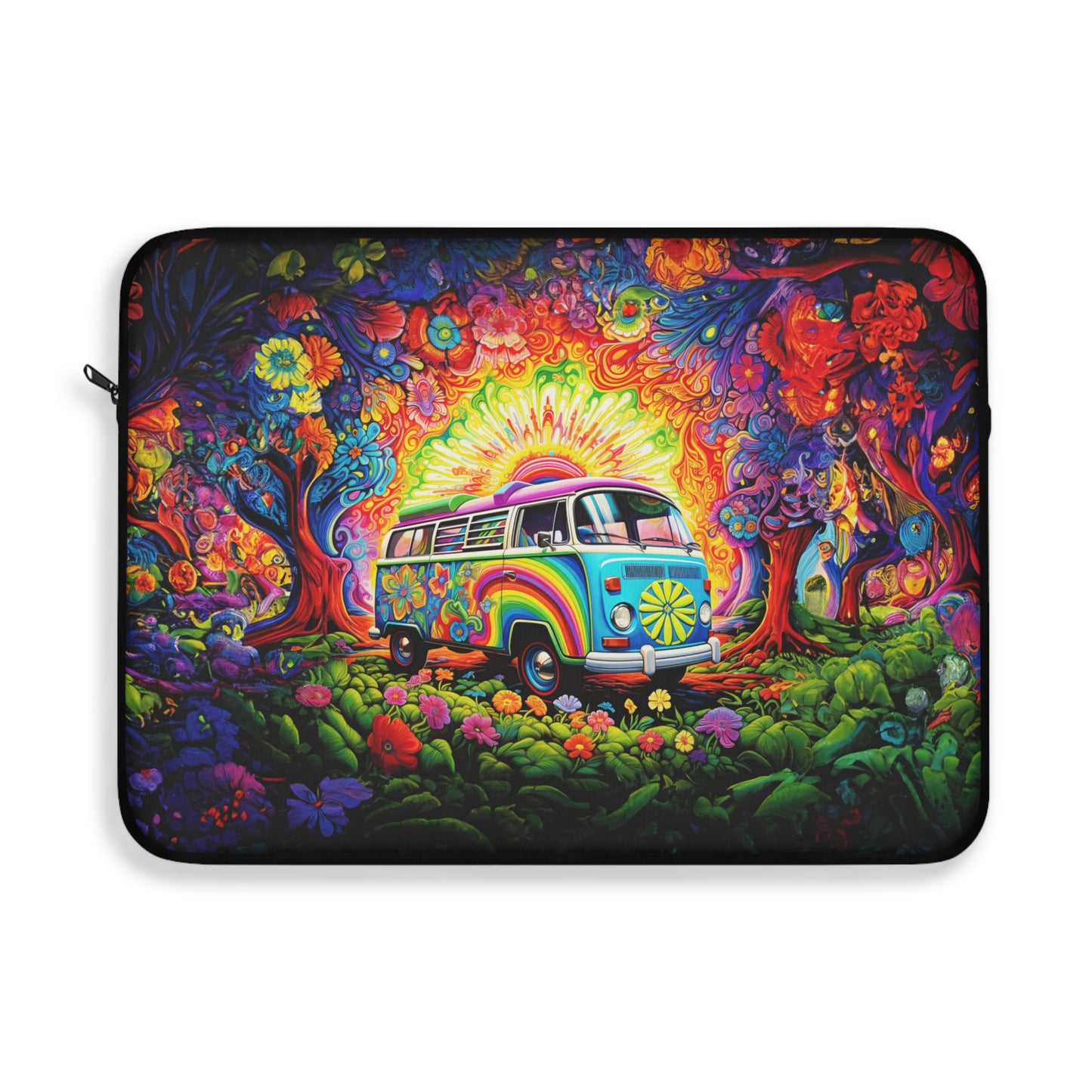 Whimsical VW Bus Spreading Rainbow Happiness Print Laptop or Ipad Protective Sleeve 3 Sizes Available