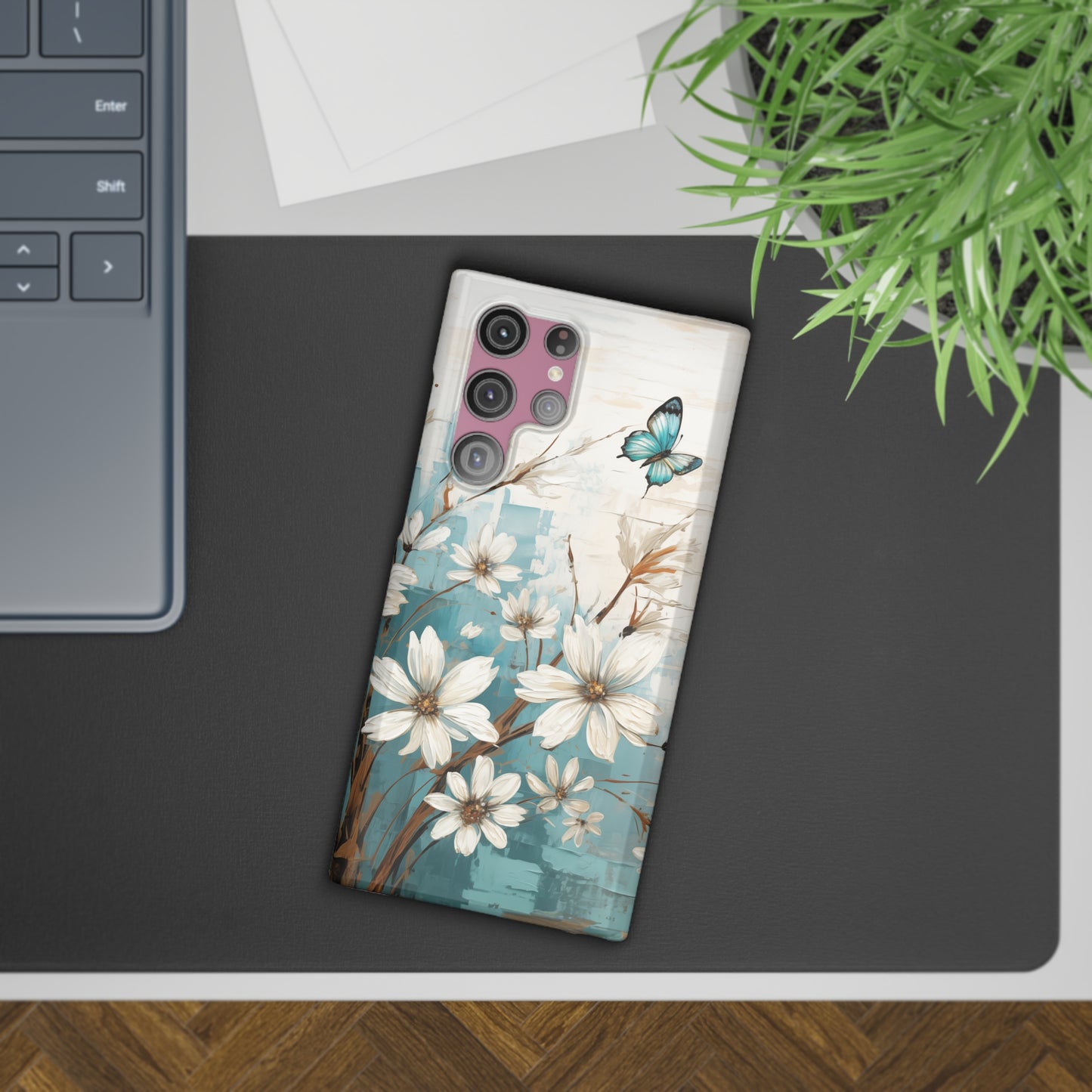 Rustic Farmhouse White and Teal Wild Daisies and Butterflies Samsung Slim Cases