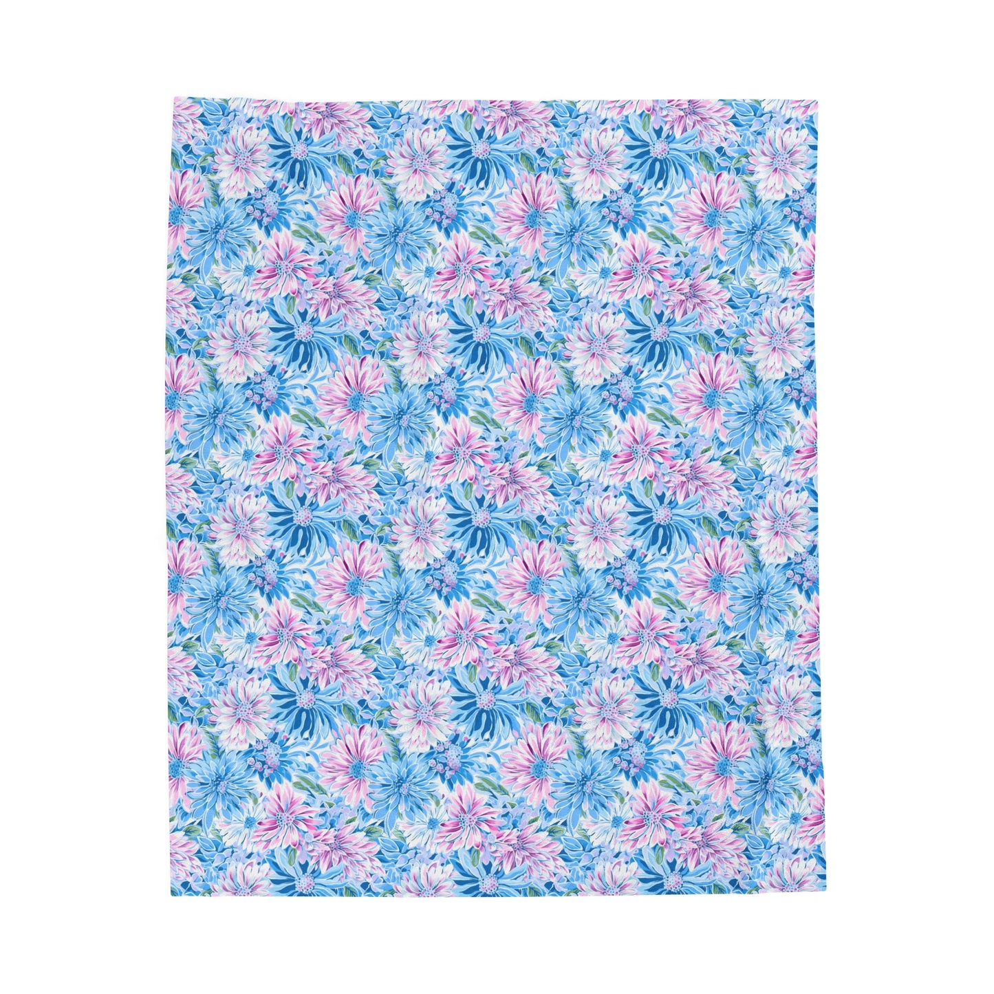 Pastel Blossom Symphony: Spring Flowers in Soft Pink and Blue Hues Velveteen Plush Blanket 3 Sizes