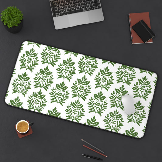 Verdant Harmony in Elegant Green Botanical Block Print Pattern Extended Gaming Mouse Pad  Desk Mat  - 3 Sizes