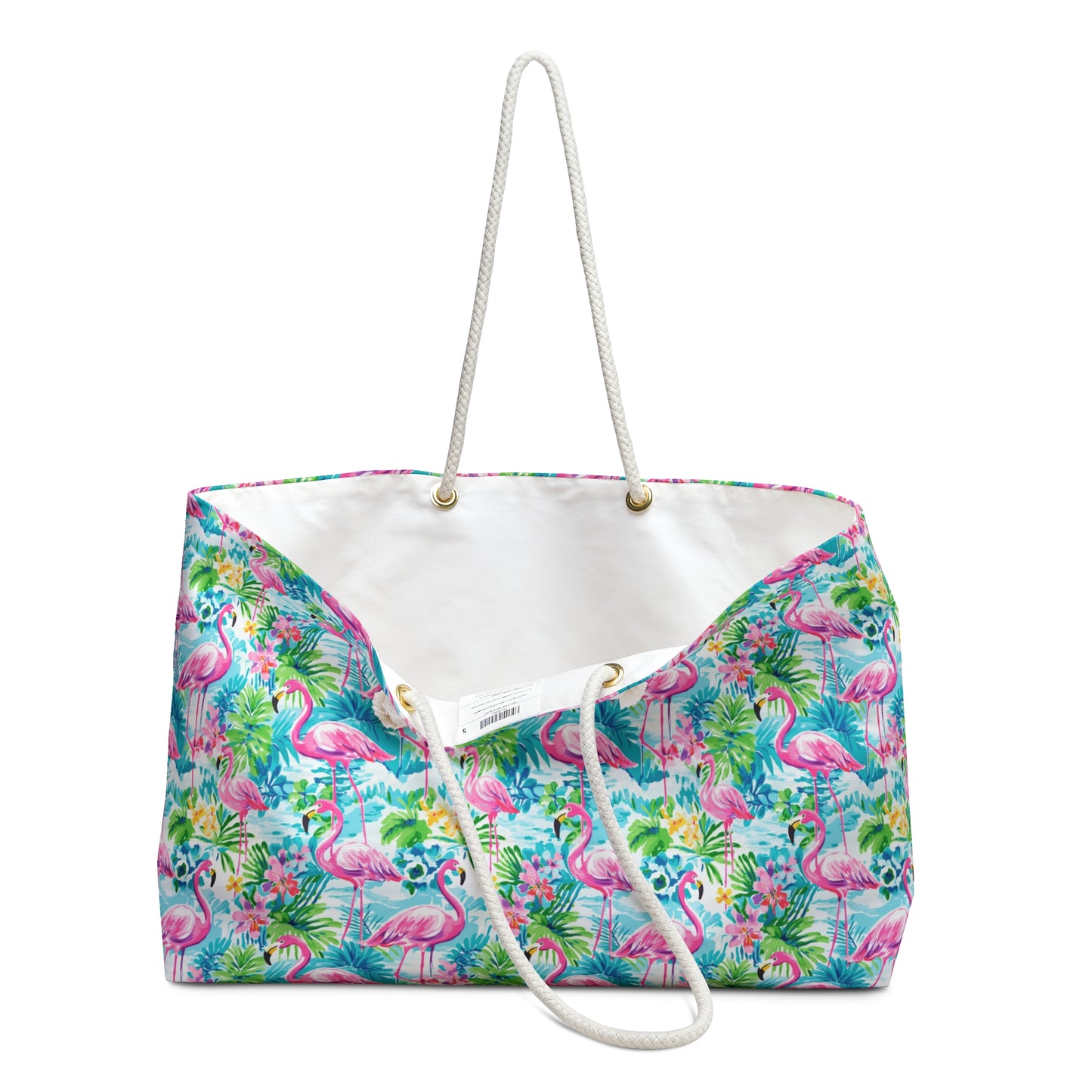 Tropical Flamingo Haven: Surrounded by Flowers and Palm Trees Oversized Weekender Bag