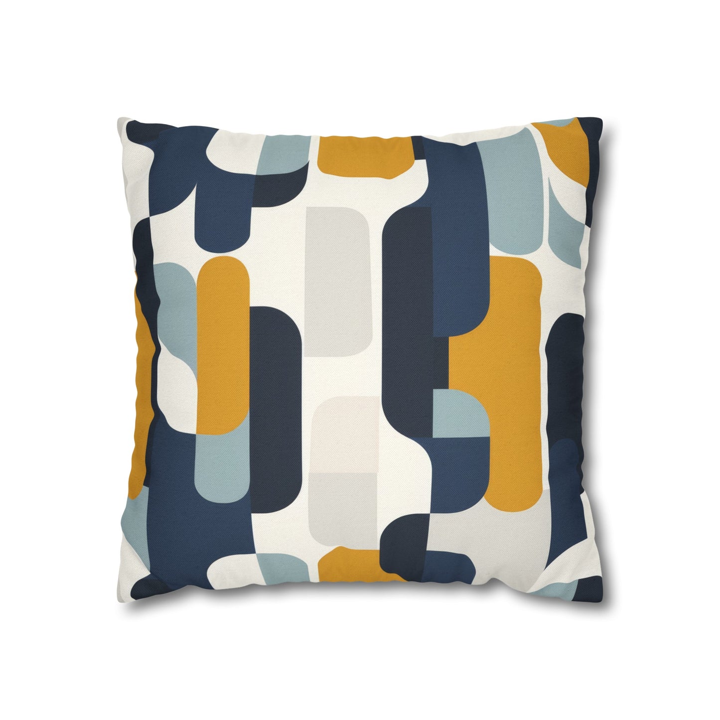 Modern Retro with Bold Geometric Pattern in Mustard and Navy Spun Polyester Square Pillowcase 4 Sizes