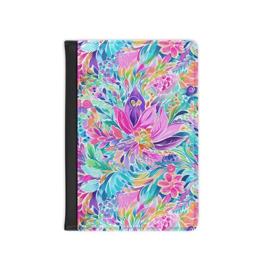 Tropical Prism: Rainbow Watercolor Flowers in Full Bloom - Passport Cover Faux Leather RFID Blocking