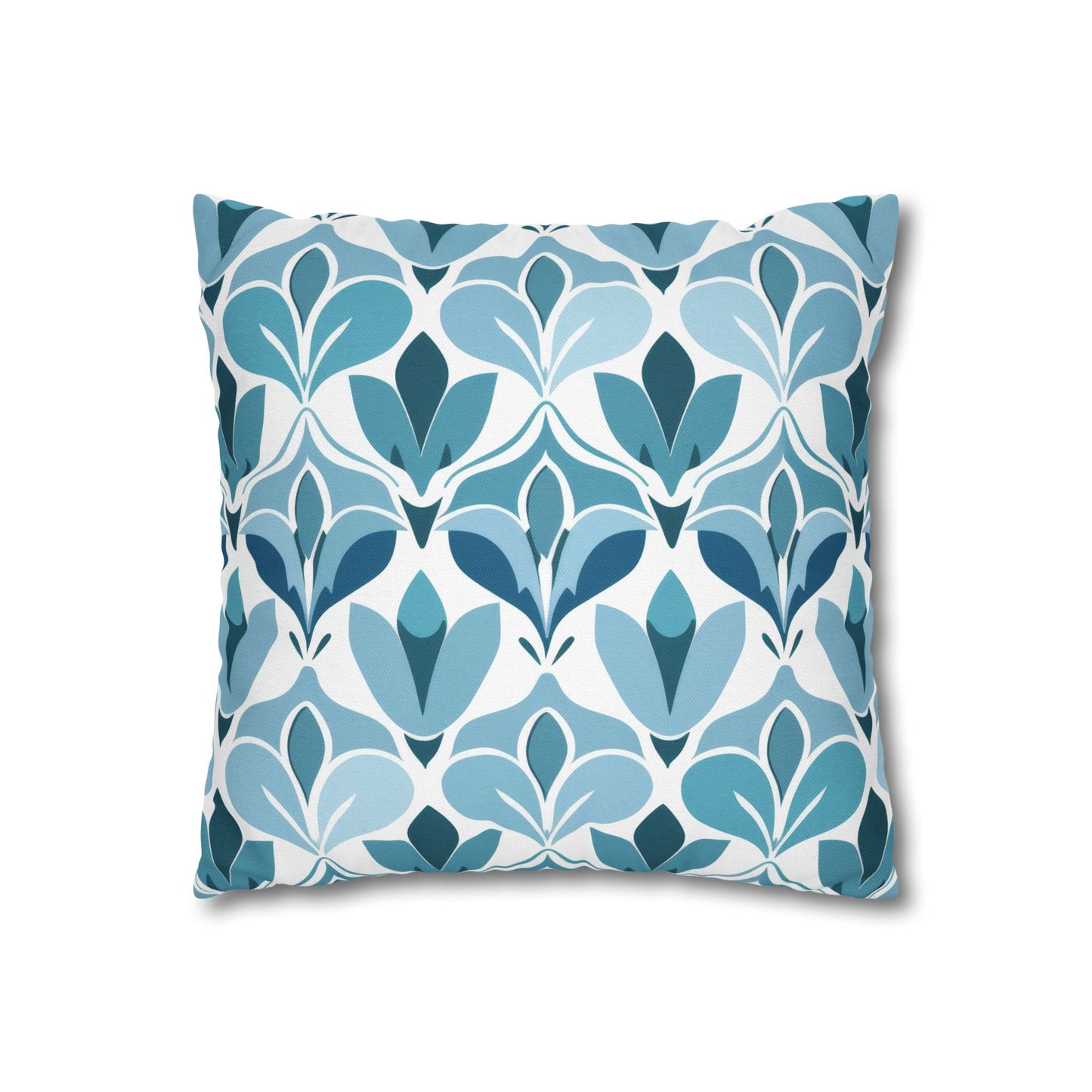 Elegant Floral Pattern in Shades of Aqua and Teal, Forming Graceful Botanical Motifs Spun Polyester Square Pillowcase 4 Sizes