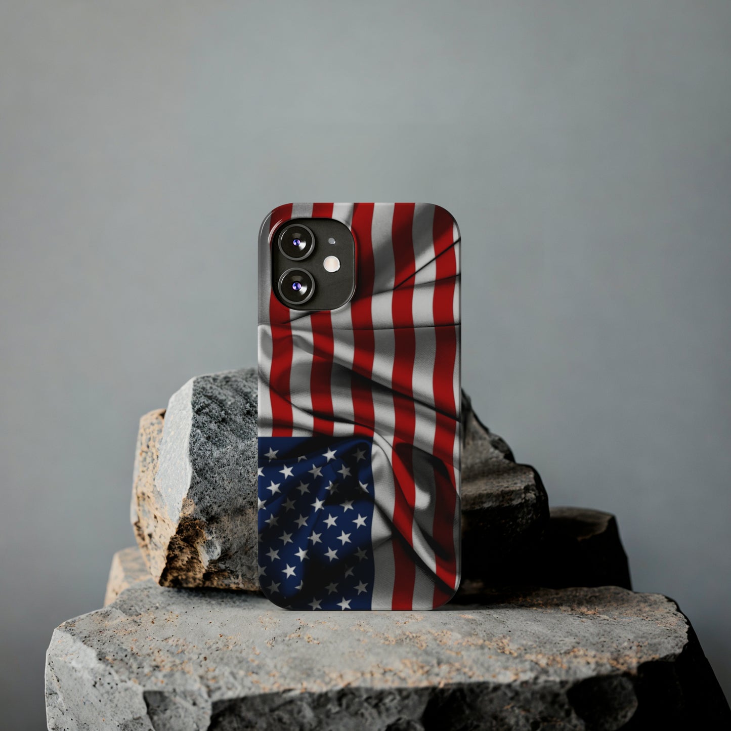 Proudly Unfurling: The American Flag Waves in Patriotic Splendor Iphone 15-12 Slim Phone Case