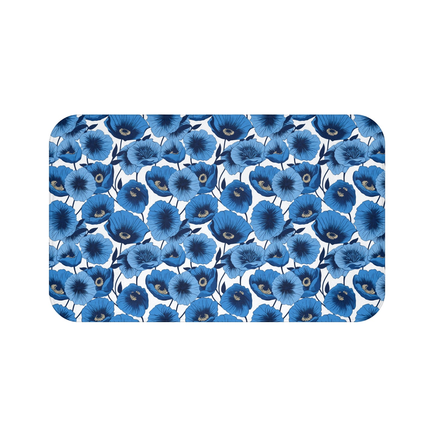 Vivid Blooms Bright Blue Poppies Design  - Bathroom Non-Slip Mat 2 Sizes