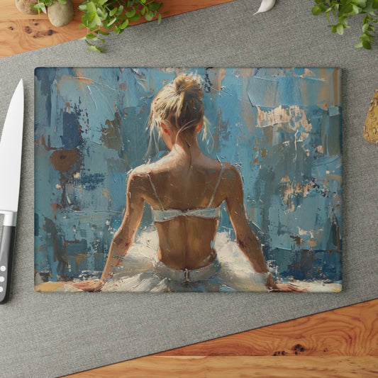 Ballerina Sitting in the Sunlight With Her Back Turned Print Glass Cutting Board 2 Sizes