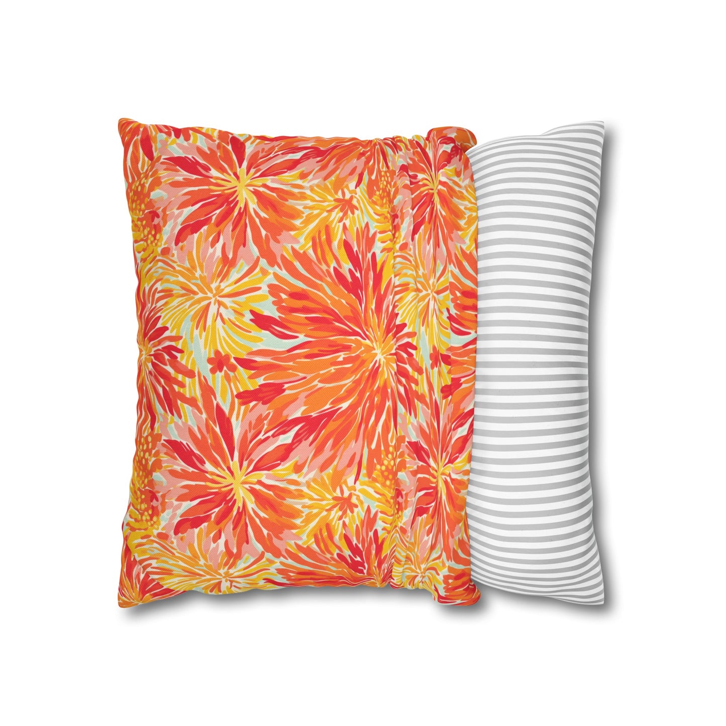 Golden Citrus Blooms: Vibrant Orange and Yellow Watercolor Flowers Spun Polyester Square Pillowcase 4 Sizes