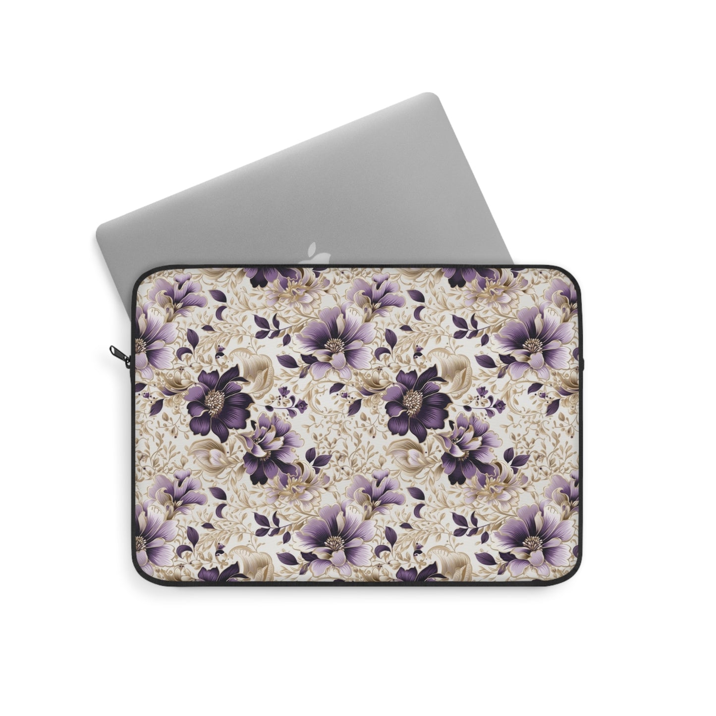 Purple Majesty: Watercolor Floral Design with Gold Foliage Accents - Laptop or Ipad Protective Sleeve 3 Sizes