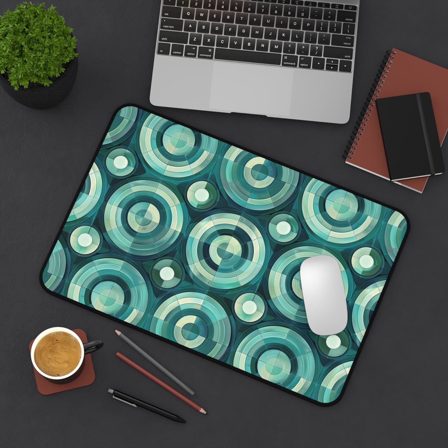 Oceanic Echoes of Layered Circles in Turquoise and Aqua Extended Gaming Mouse Pad  Desk Mat  - 3 Sizes